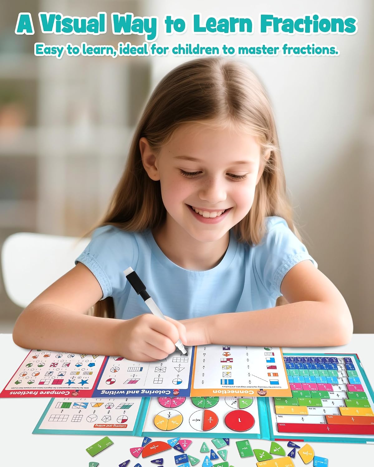 Magnetic Fraction Educational Puzzle, Fraction Manipulatives Book - Image 3
