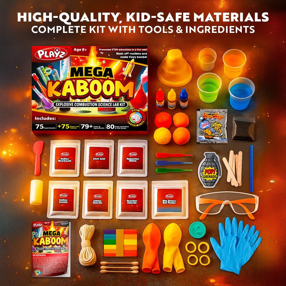 Playz Mega Kaboom! Explosive Science Kit for Kids Age 8-12 Kids Chemistry - Image 2