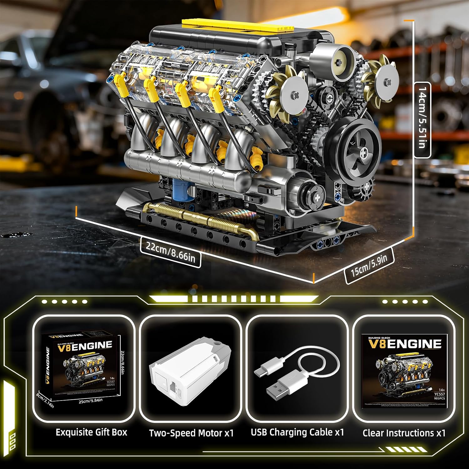 V8 Engine Model Kit that Runs, Visible Mini Car Motor Building Blocks Set for Adults, Compatible with Lego, STEM Physical Science Educational Toy for Teens Boys 14+ (905 PCS) - Image 8