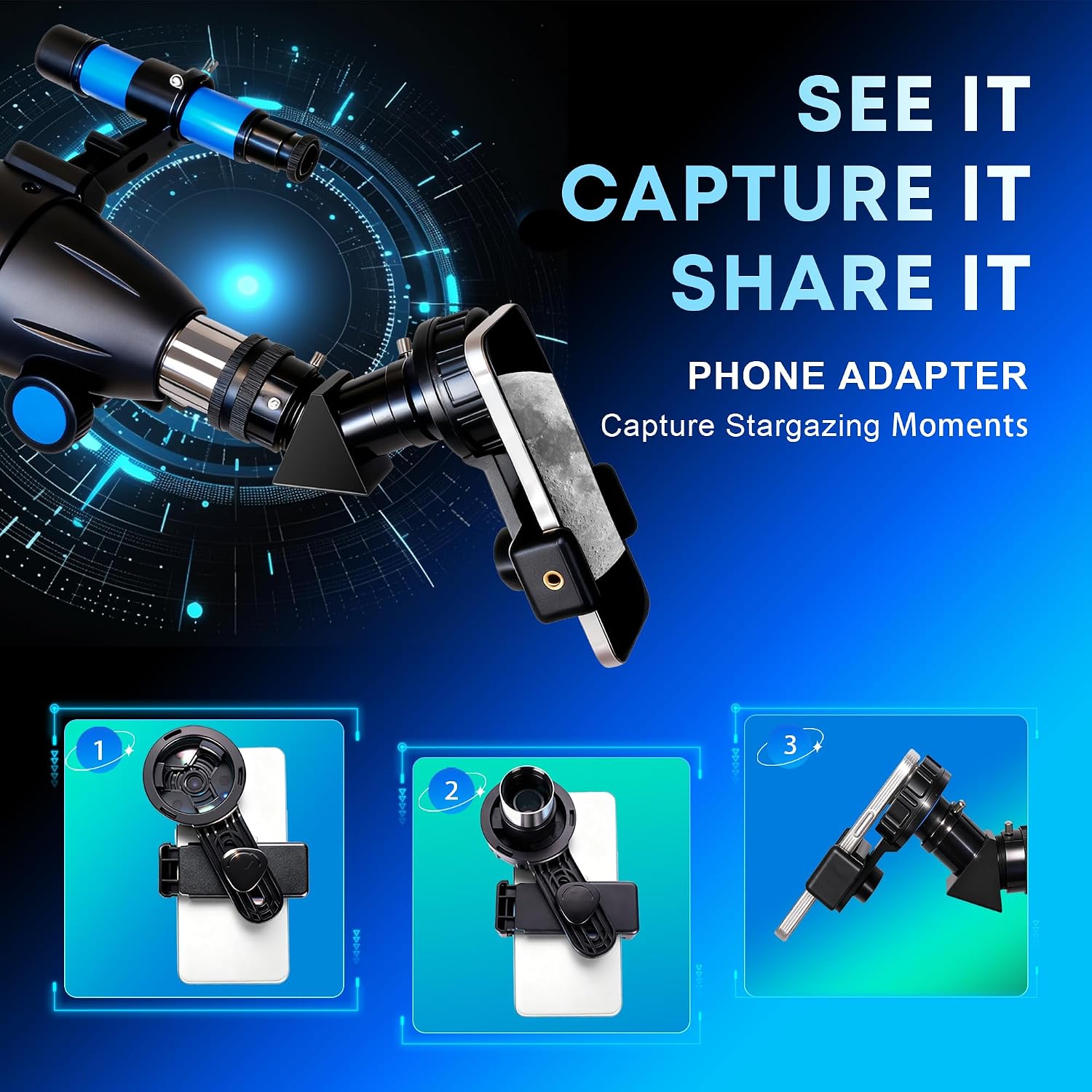 Hawkko Telescope for Adults & Kids, 80mm Aperture 600mm High Powered Telescope for Astronomy Beginners - Refractor Telescopes with AZ Tripod, Phone Adapter and Portable Bag for Moon Observation - Image 5