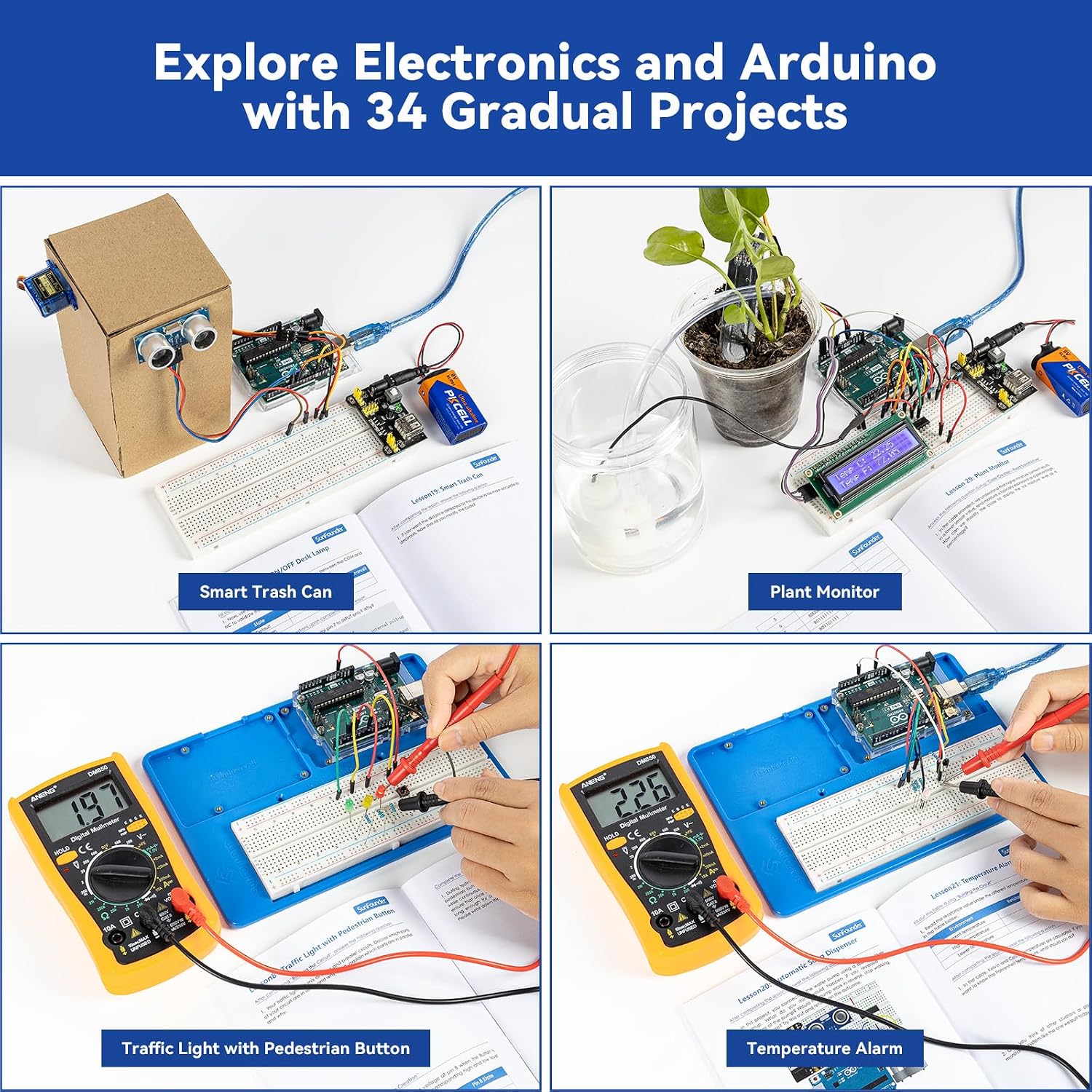 SunFounder Inventor Lab Starter Kit with Original Arduino Uno R3 REV3 Multimeter 34 Projects 40+Video Courses RAB Breadboard Holder, RoHS Compliant, for Beginners & Engineers - Image 6