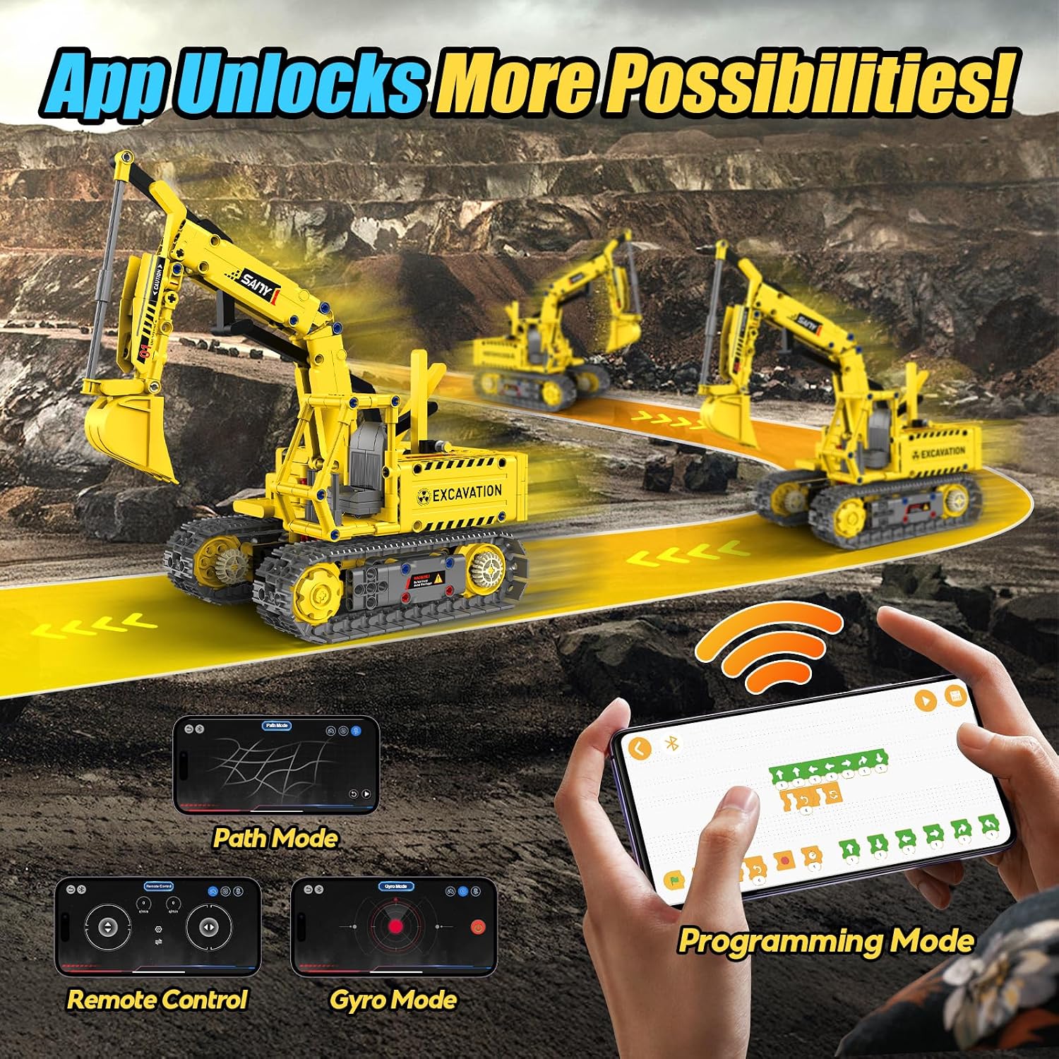 Robot Building Kits, 5-in-1 Stem Toys for Boys Age 8-14, APP & Remote Control Excavator Kids Construction Toys, Programmable Erector Sets, Educational Robotic Kit Gifts for Girls Boys (555 PCS) - Image 3