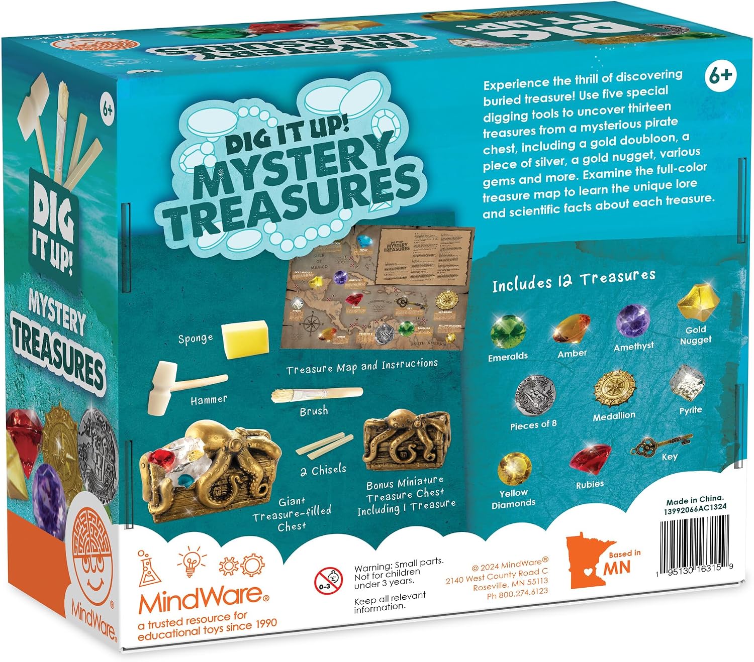 MindWare Dig It Up Discoveries Pirate Mystery Treasure Chest: Giant Discovery Project for Kids – Dig Up 13 Treasures – Includes a Bonus Dig, 2 Chisels and 1 Poster Filled with Pirate Facts and Lore - Image 7