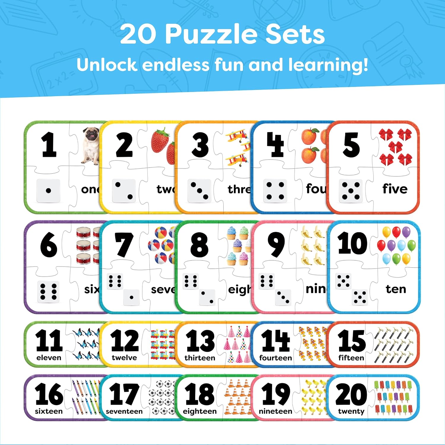 Number Puzzle Kindergarten Math Games - Number Puzzles for Kids Ages 3-5 - 20 Sets Matching Puzzle Toddler Learning Toys - Preschool Classroom Must Haves - Math Manipulatives Kindergarten - Image 2