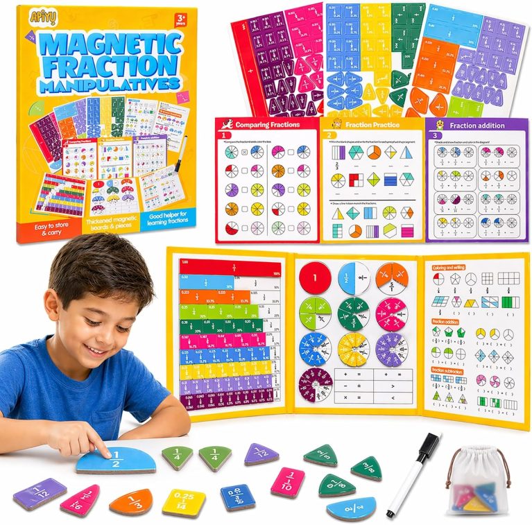 Magnetic Fraction Book, Montessori Fraction Math Manipulatives for Kids