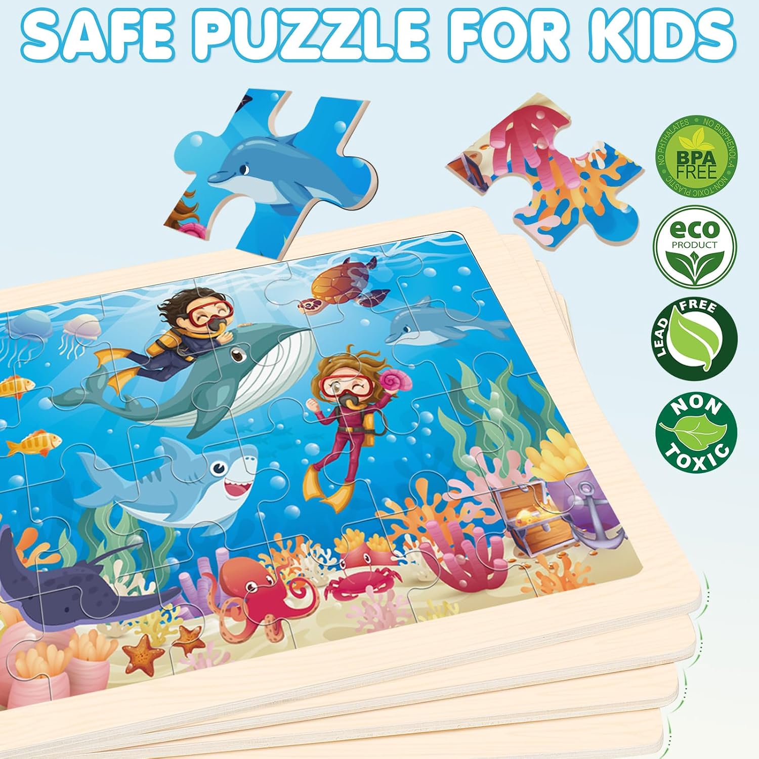 Puzzles for Kids Ages 4-6, 4 Packs Wooden Animals Jigsaw Puzzles for Toddlers Ages 3-5, Preschool Educational Puzzles Boards Toys Gifts for 3 4 5 6 Boys Girls - Image 4
