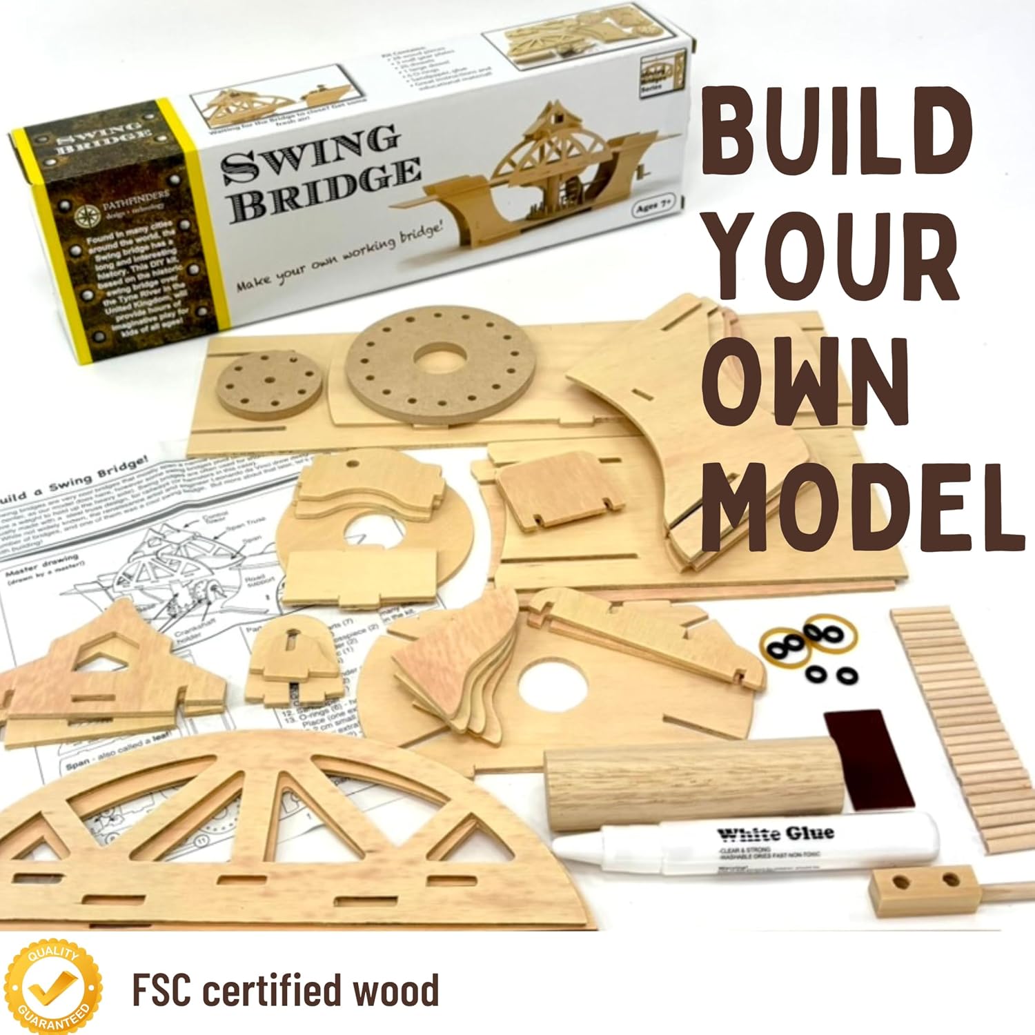 PATHFINDERS Swing Bridge STEM Kit – Wooden Mechanical Bridge Model to Build – DIY Engineering Kit for Kids & Adults – Hand-Powered Gear Mechanism – Educational Science & Engineering Toy - Image 2