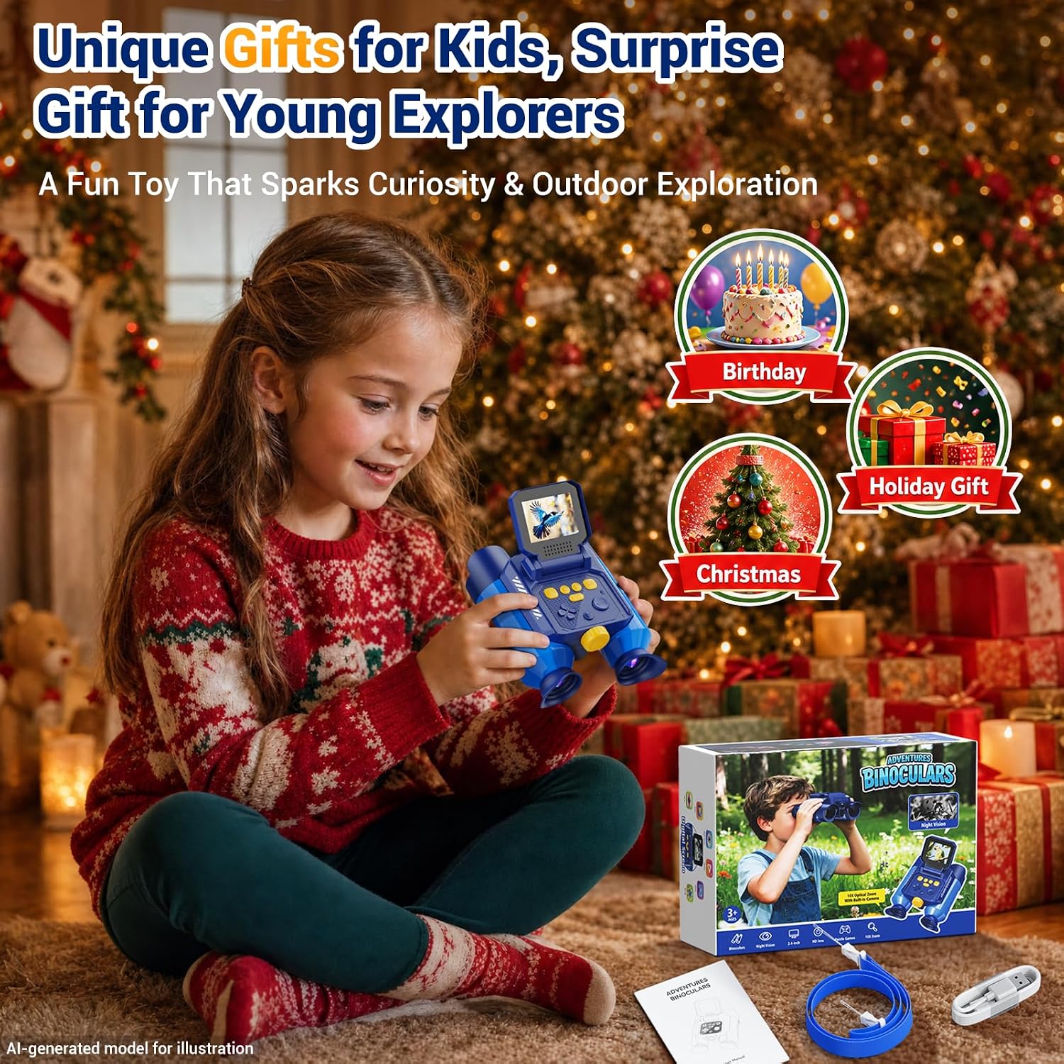 Binoculars for Kids with HD Screen & Night Vision & Games, STEM Science Educational Toy Science Kits STEM Toys for Outdoor, Travel Nature Exploration, Gift for 3+ Years Old Boys & Girls (Navy Blue) - Image 8