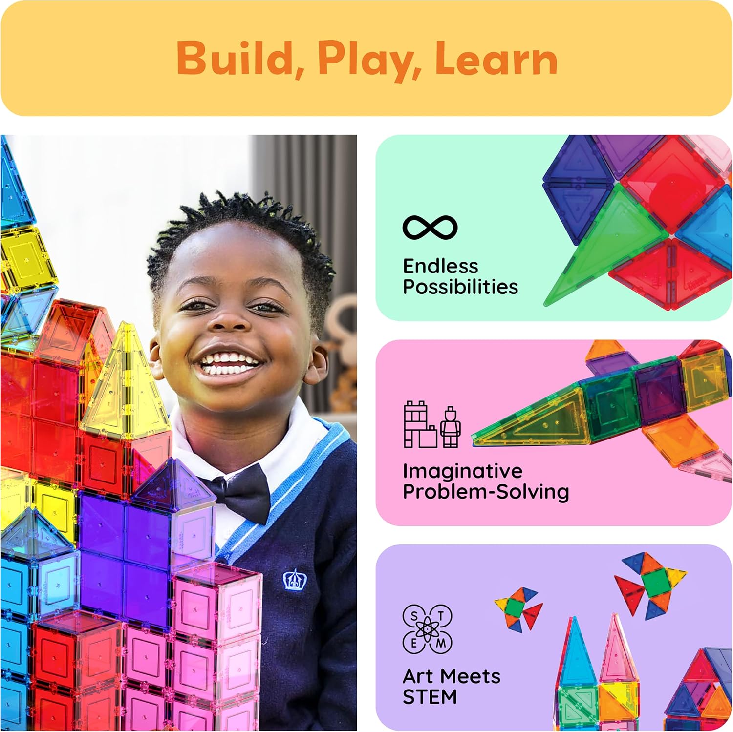 PicassoTiles 100 Piece Magnetic Tiles, Clear 3D Building Blocks for Kids 3+ - Image 9