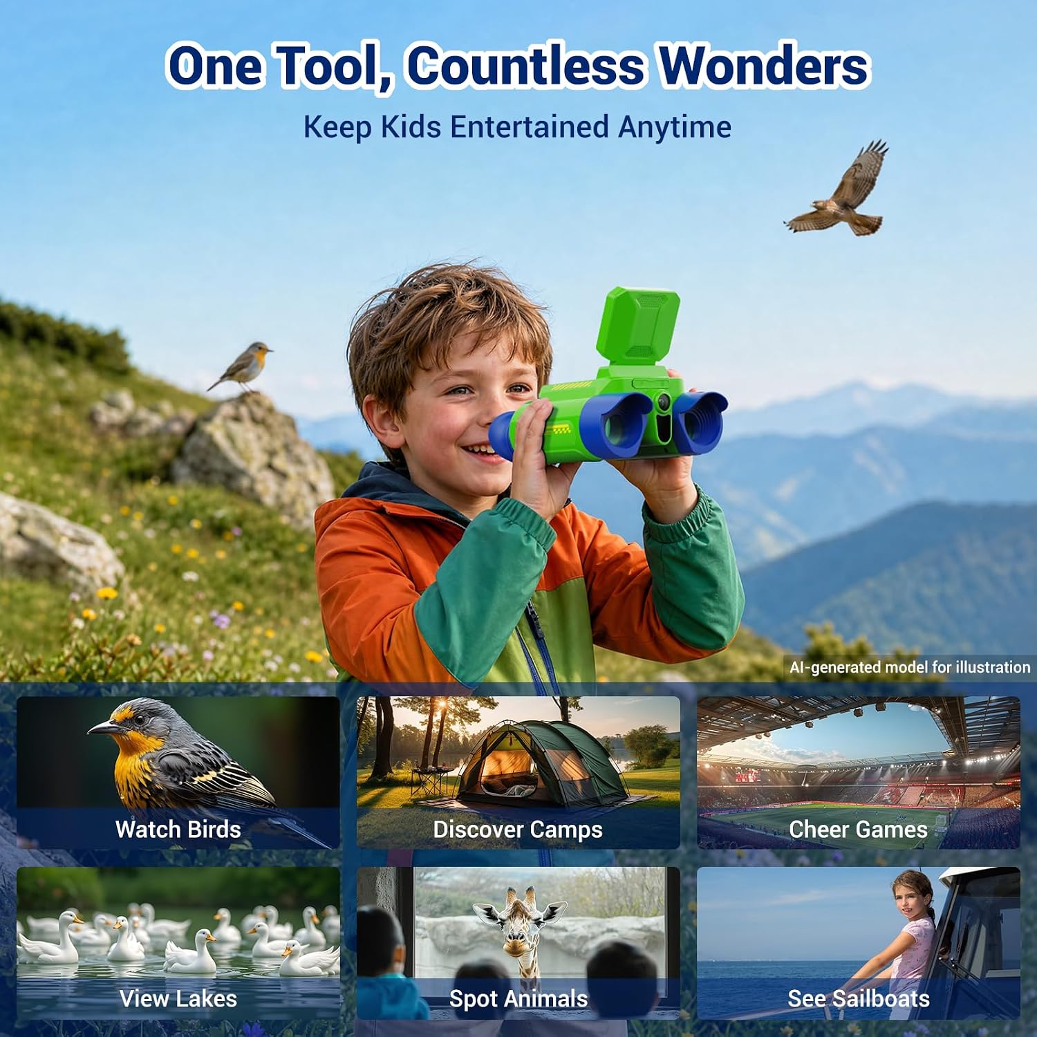 Binoculars for Kids with HD Screen & Night Vision & Games, STEM Science Educational Toy Science Kits STEM Toys for Outdoor, Travel Nature Exploration, Gift for 3+ Years Old Boys & Girls(Green) - Image 7