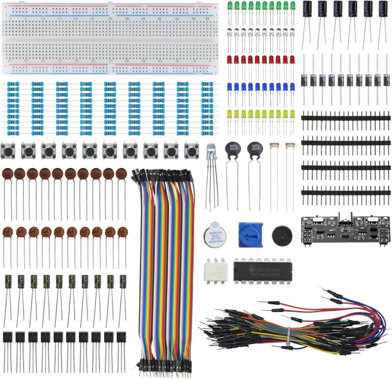 380 PCS Electronics Starter Kit with 830-Point Breadboard, USB Power Supply Module, Breadboard Kit Compatible with Arduino, ESP32, Raspberry Pi & STM32