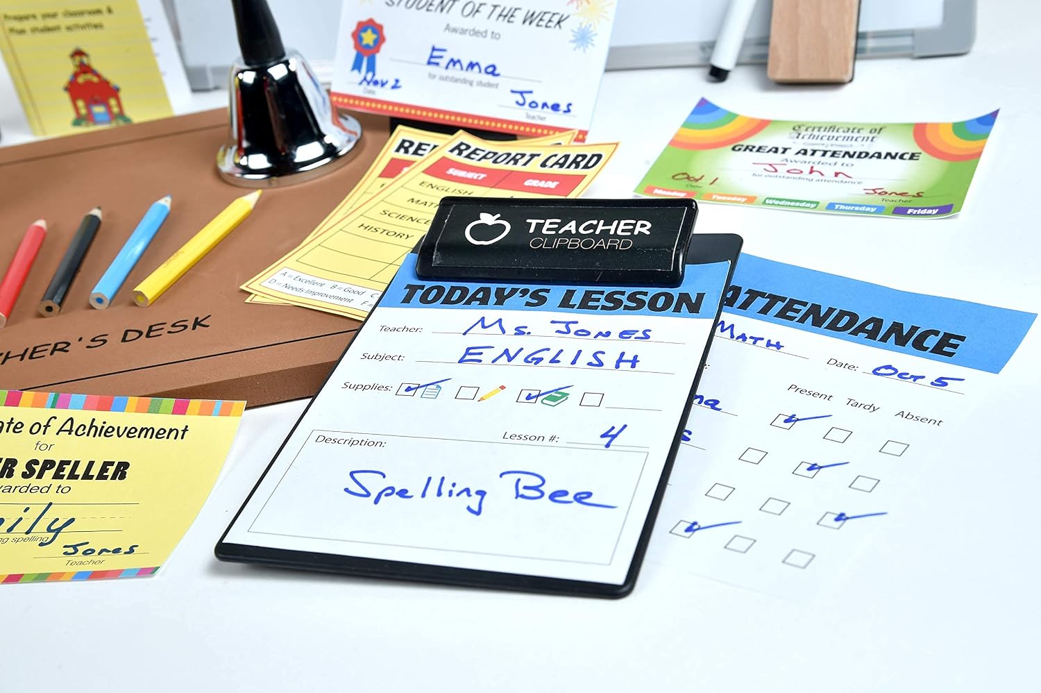 Dr. STEM Toys - Play Teacher Role-Play Set Includes Reusable White Board, Bell, Report Cards, for Home or Classroom, Over 30 Pieces Included, Gift for Kids, Complete Set - Image 7