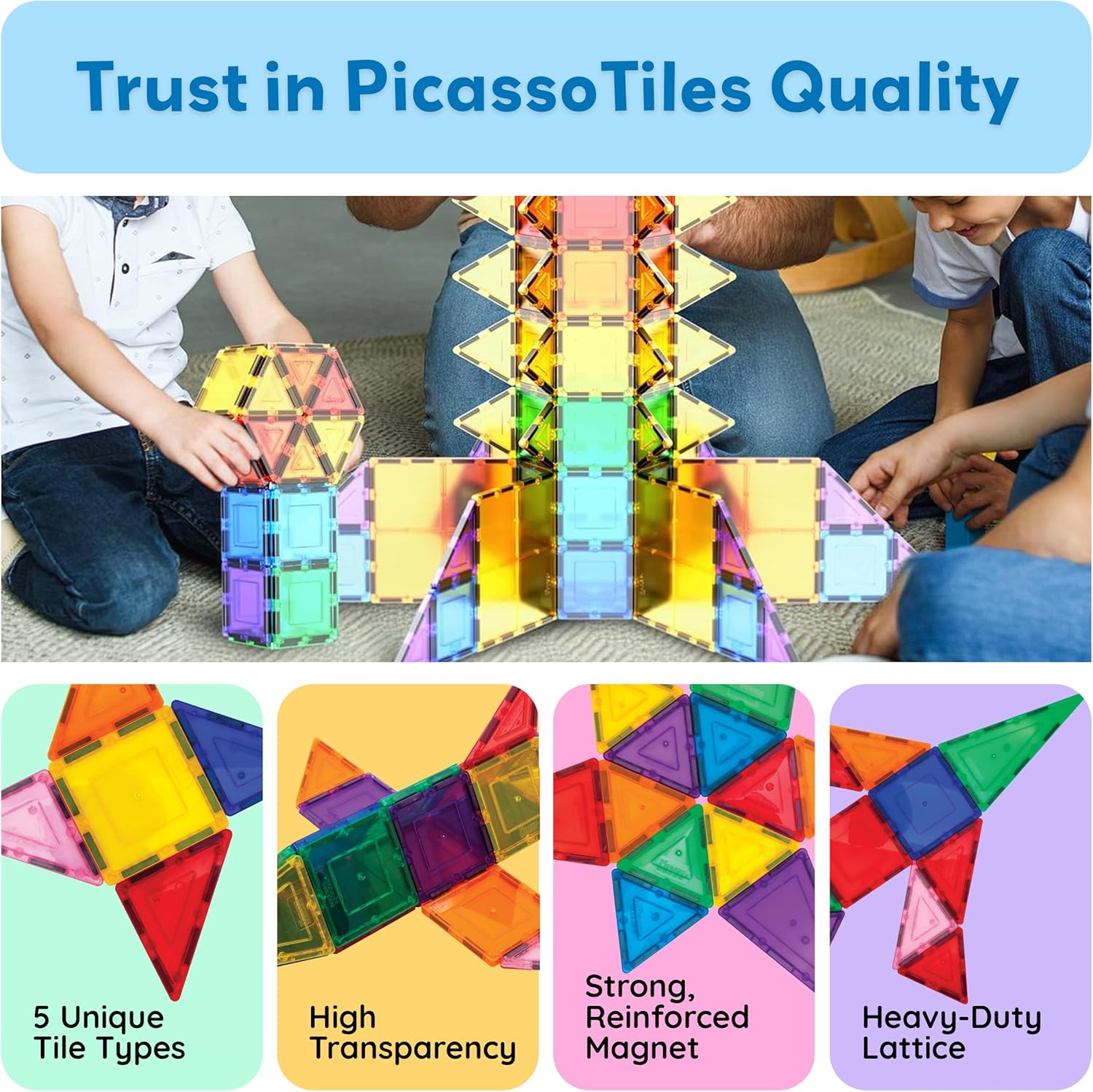 PicassoTiles 100 Piece Magnetic Tiles, Clear 3D Building Blocks for Kids 3+ - Image 6