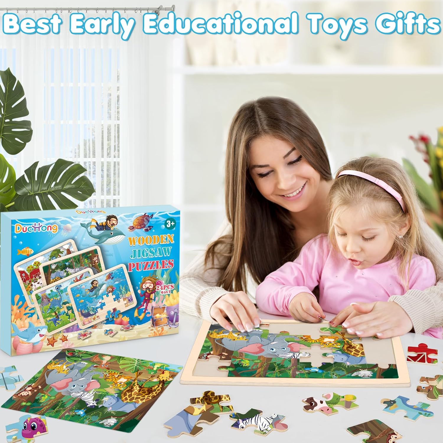 Puzzles for Kids Ages 4-6, 4 Packs Wooden Animals Jigsaw Puzzles for Toddlers Ages 3-5, Preschool Educational Puzzles Boards Toys Gifts for 3 4 5 6 Boys Girls - Image 7