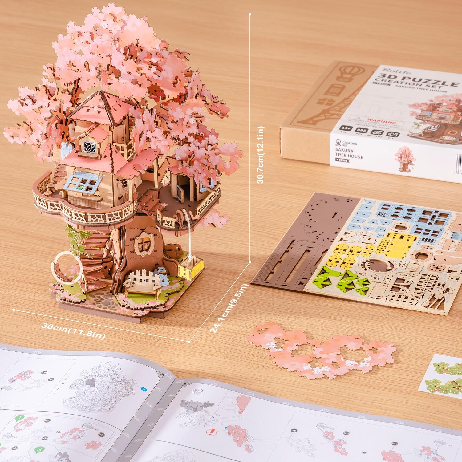 Rolife 3D Puzzles for Adults, Cherry Blossom Bonsai Tree Plants, Japanese Sakura Tree House Flowers Building Set for Adults for Table Toys & Home Decor, Creative Birthday Gift for Girls&Boys (535 PCS) - Image 9