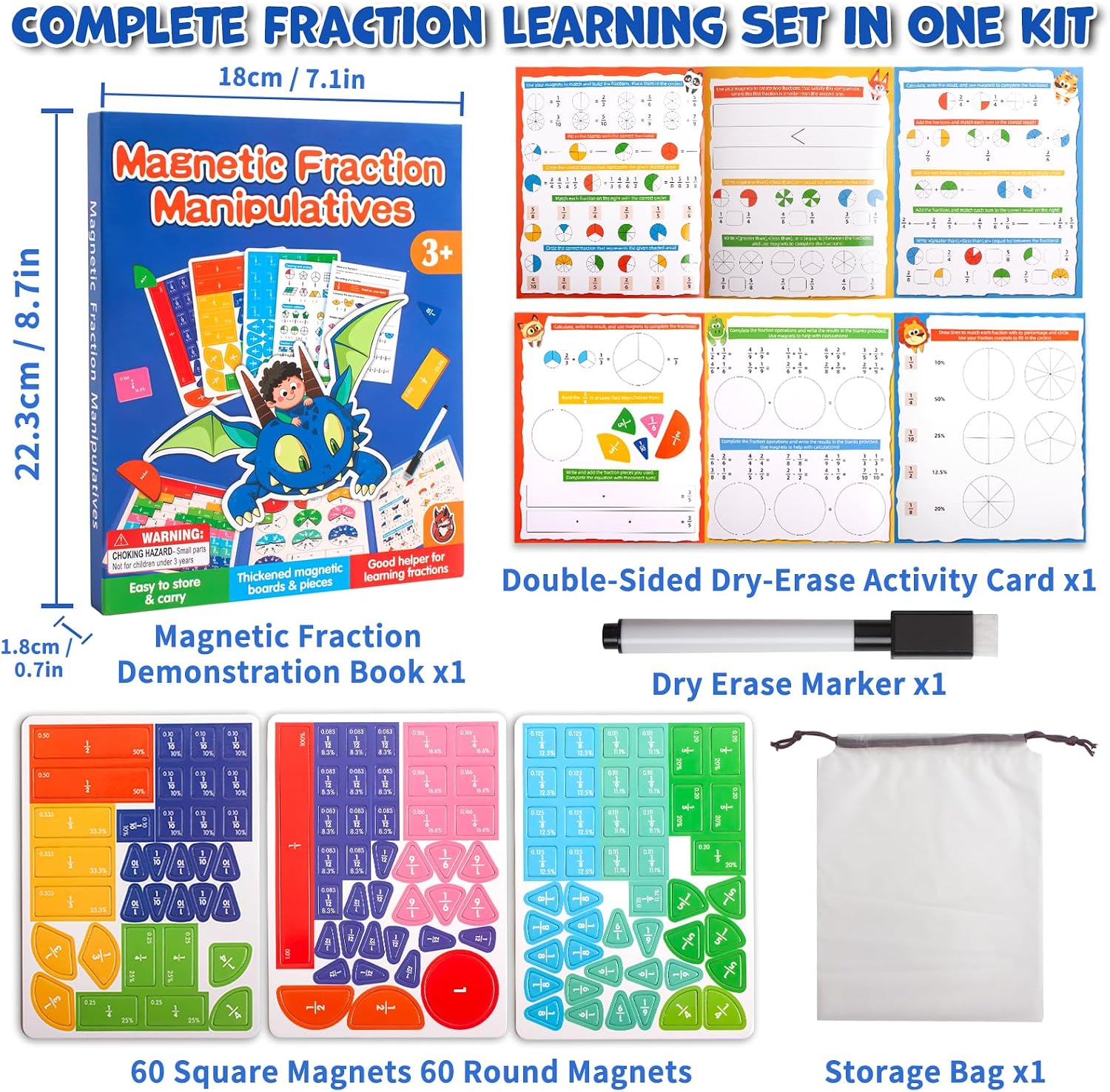 Magnetic Fraction Manipulatives for Kids, Fraction Tiles & Circles Educational Learning Set, Magnetic Fraction with Dry-Erase Practice, Homeschool & Classroom Math Teaching Tool for Elementary Math - Image 2