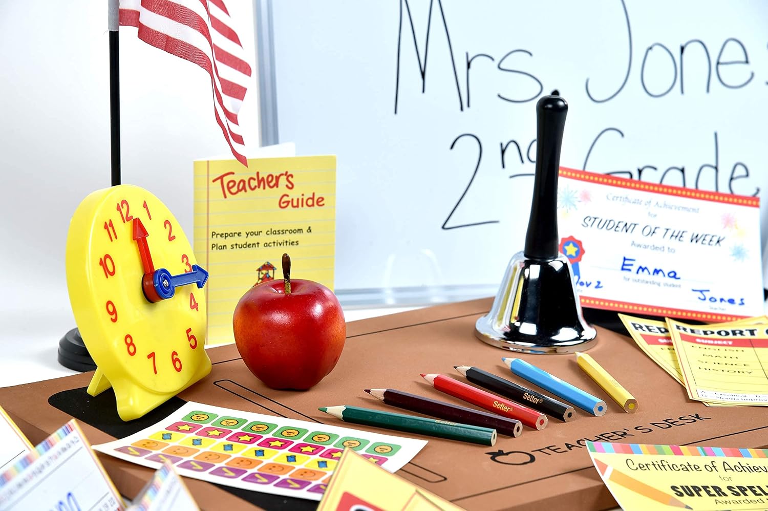Dr. STEM Toys - Play Teacher Role-Play Set Includes Reusable White Board, Bell, Report Cards, for Home or Classroom, Over 30 Pieces Included, Gift for Kids, Complete Set - Image 8