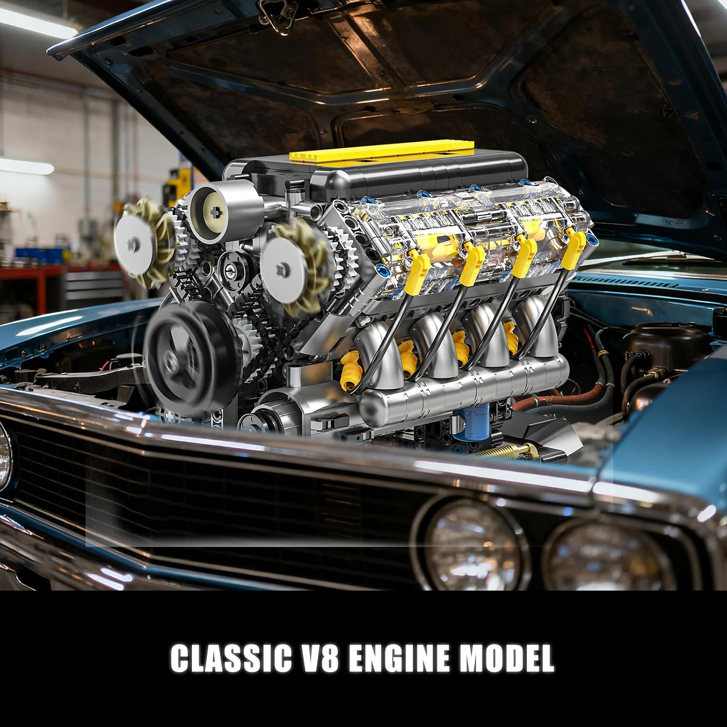 V8 Engine Model Kit that Runs, Visible Mini Car Motor Building Blocks Set for Adults, Compatible with Lego, STEM Physical Science Educational Toy for Teens Boys 14+ (905 PCS) - Image 7