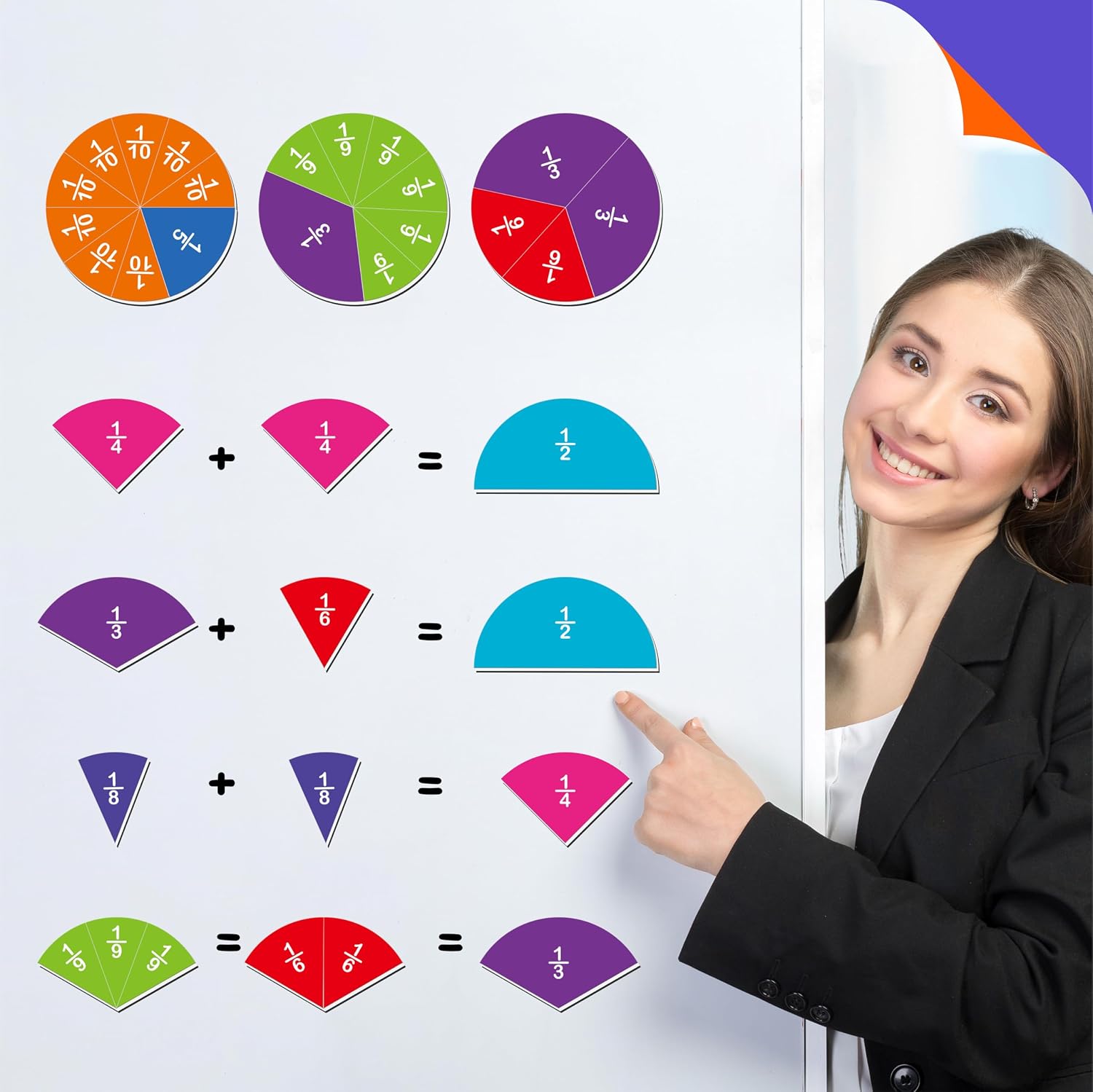 SpriteGru 78 PCS Magnetic Fraction Tiles, Educational Math Learning Manipulatives Set for Preschool Elementary School, Fraction Bar Set Educational Learning Tool Kit for Classroom, School Supplies - Image 4