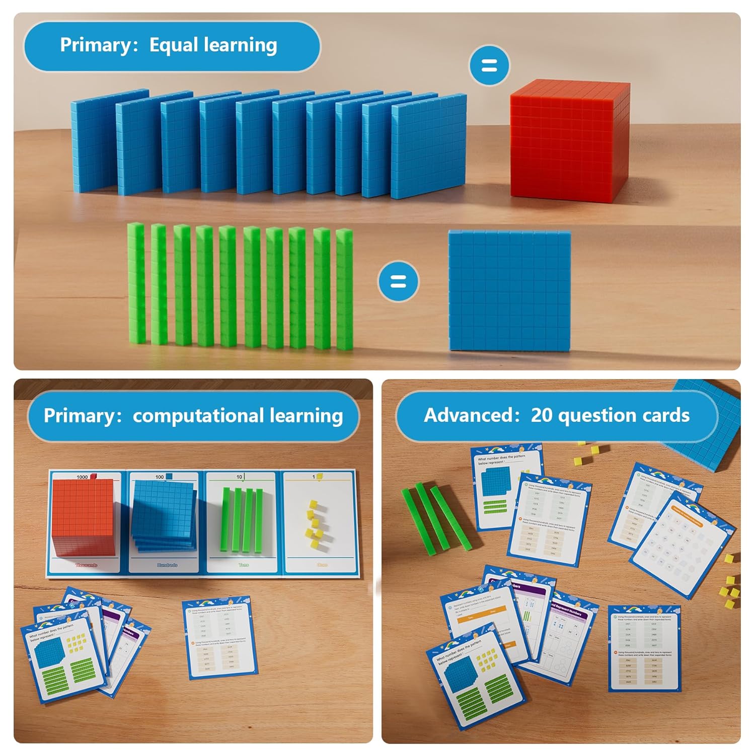 TOMMYHOME Base Ten Blocks with Place Value Chart - Math Manipulatives for Kids.Counting Blocks for Math to Help Educate Kindergarten Teachers. - Image 5