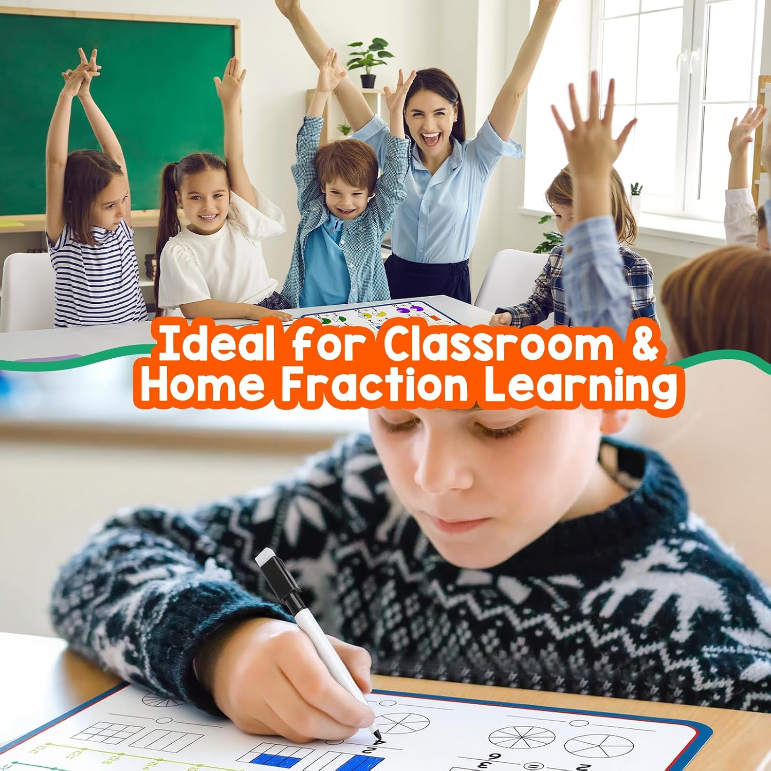 Aizweb 12 Pack Fraction Manipulatives Dry Erase Board,12"x9" Fraction Number Line Bars,Math Manipulatives Fraction Games Flash Cards for 4th-8th Grade Kids,Homeschool Classroom Teaching Supplies - Image 7