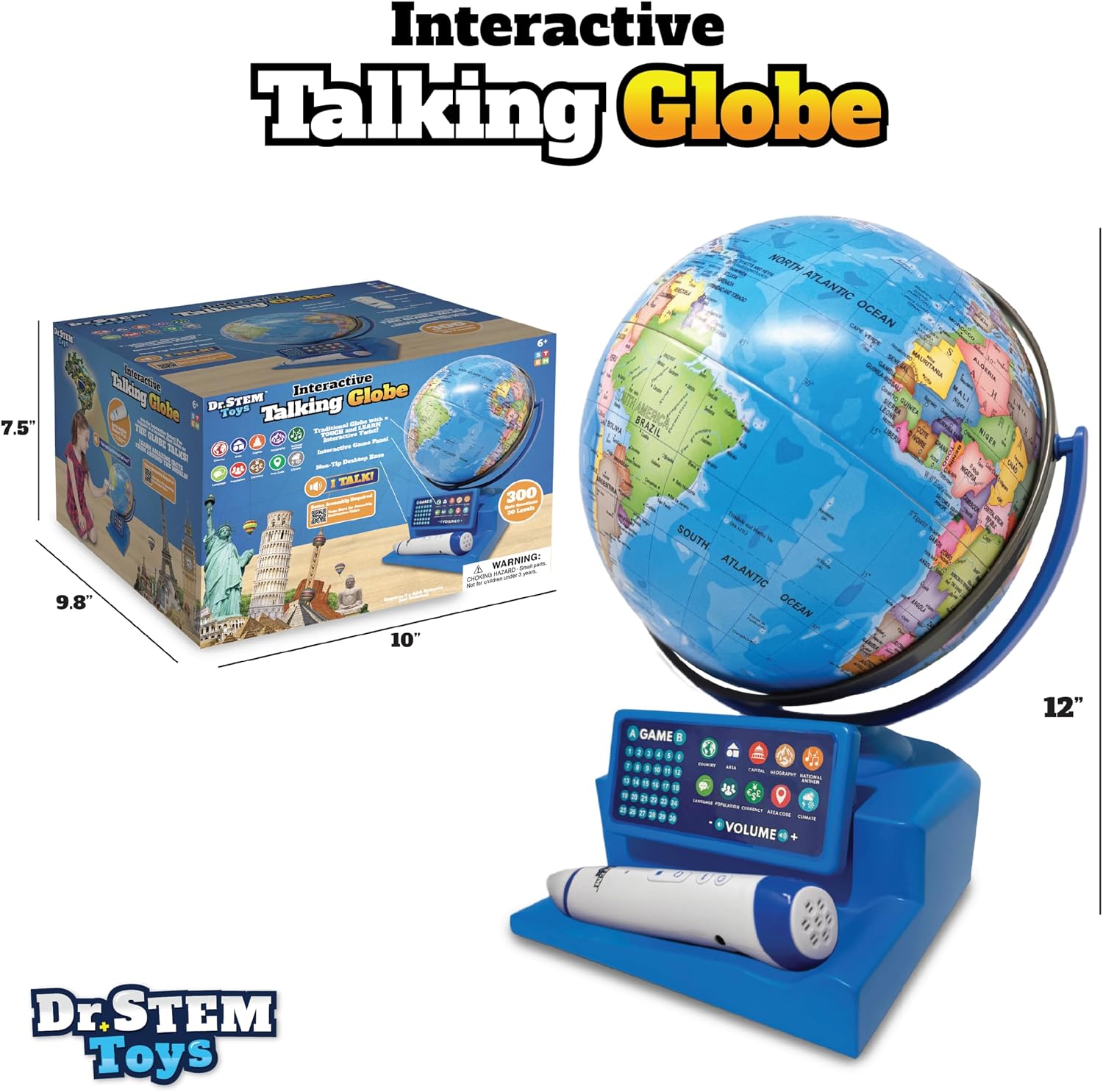 Dr. STEM Toys Interactive Talking Globe with Smart Pen, Game Panel, 300+ Geographic Quiz Questions, Touch & Learn, Music, and More - Educational Toy for Kids Ages 6+ - Image 7