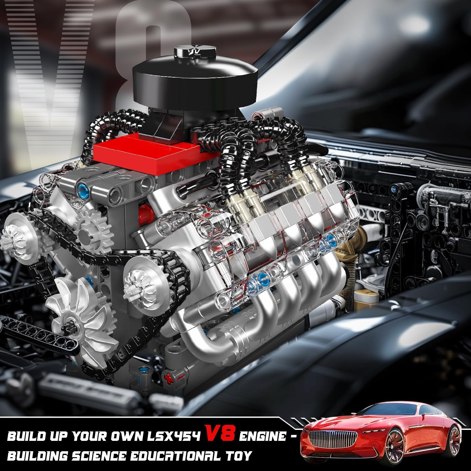 Mould King 10171 V8 Engine Model Kit, Mini V8 Engine Kits that Runs, Build Your Own Car Model Engine with Motor, Collectible Building Blocks for Adults, DIY STEM Construction Toys for Display - Image 2