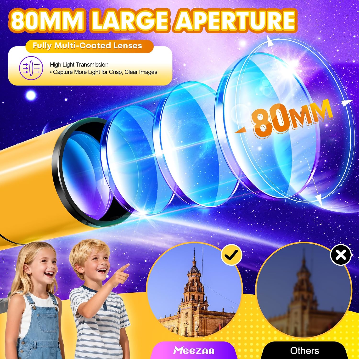 MEEZAA Telescope for Adults & Kids, 80mm Aperture 500mm Refractor - Image 2