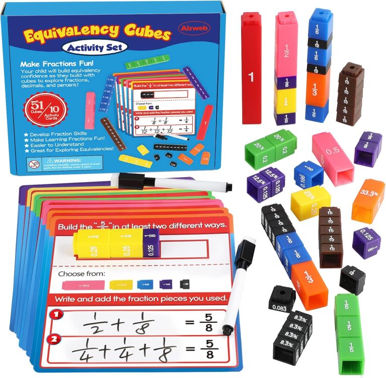 Aizweb Interlocking Fraction Manipulatives Cubes-Fraction Tiles Blocks,Equivalency Percent Decimals Cubes,Math Games Activity for Elementary Kids,Fraction Learning Tools Homeschool Classroom Supplies