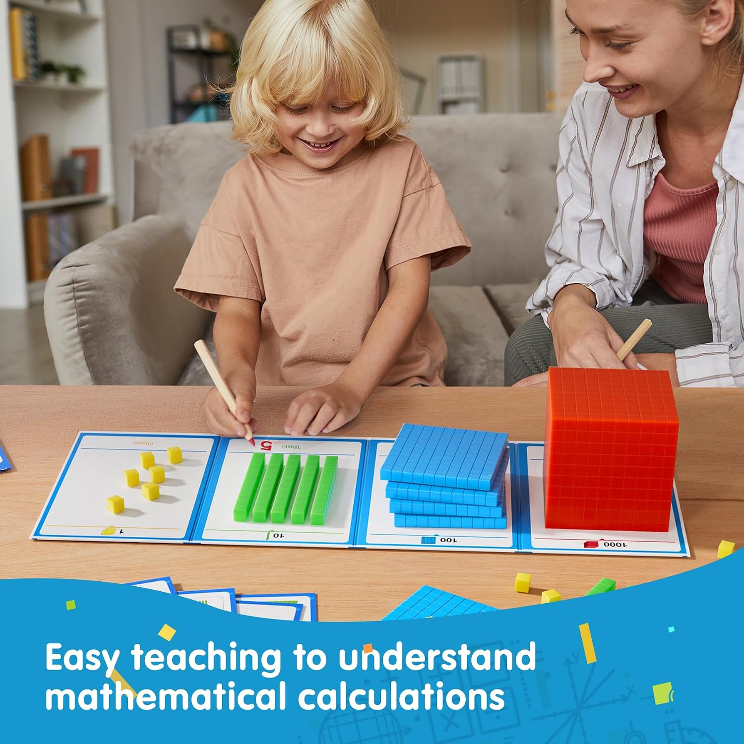 TOMMYHOME Base Ten Blocks with Place Value Chart - Math Manipulatives for Kids.Counting Blocks for Math to Help Educate Kindergarten Teachers. - Image 7