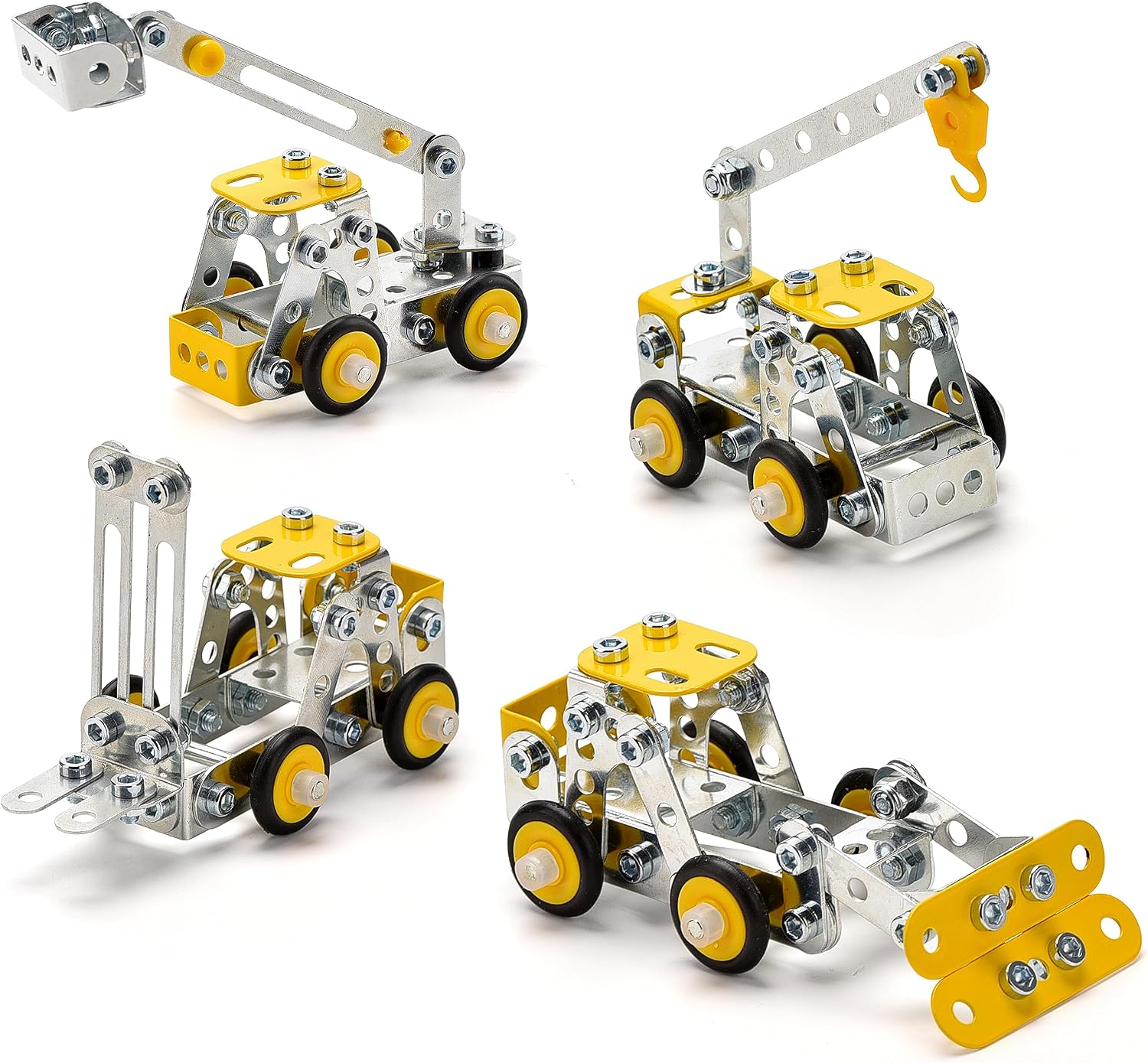 Erector Set for Boys Age 8-12,4 Mini Metal Model Set for Kids,330 PCS STEM Construction Toys,Engineering Building Set with Crane,Forklift,Bulldozer,Fire Truck-DIY STEM Educational Gift for Boys&Teens