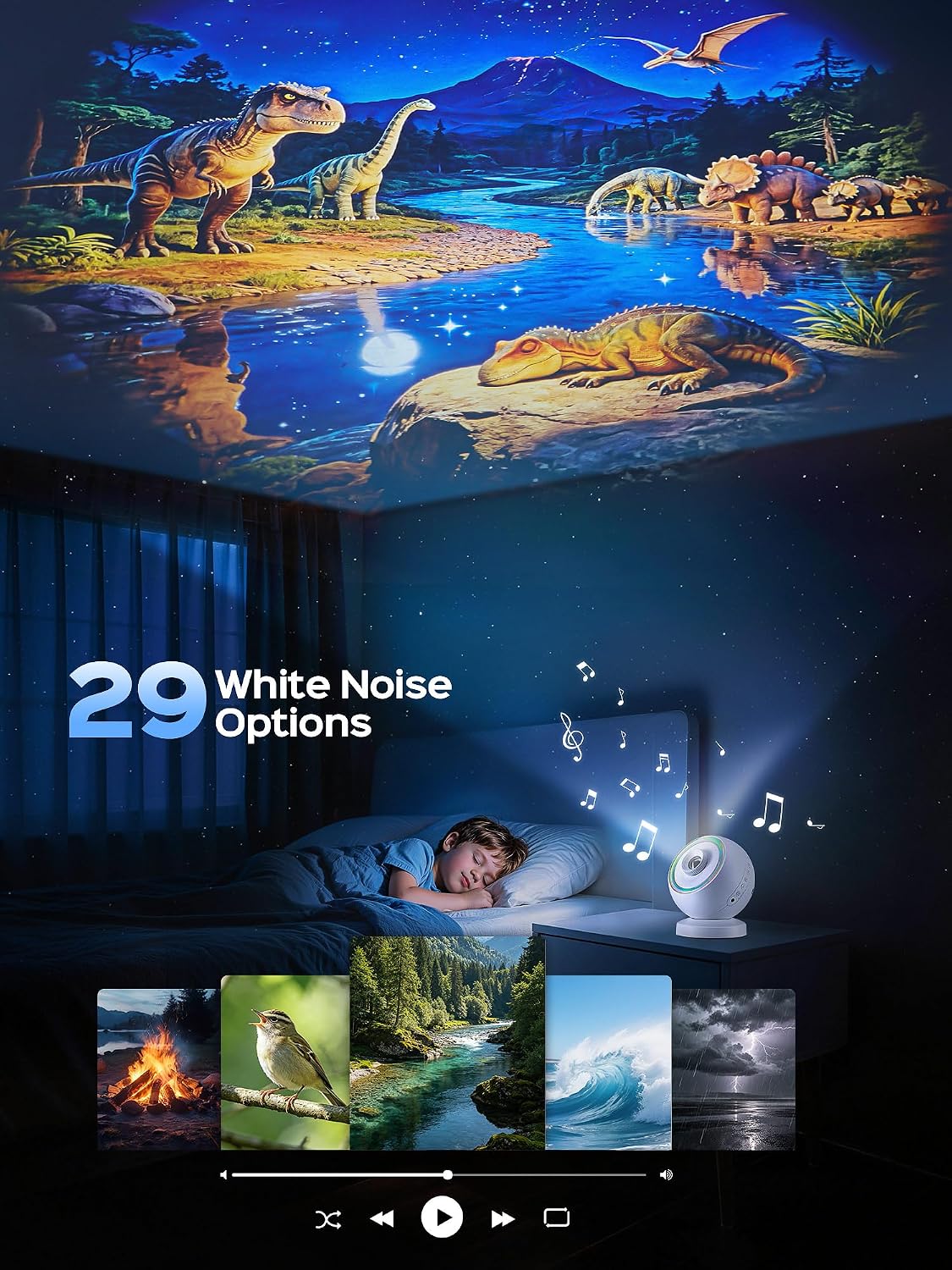 Galaxy Projector for Bedroom,29 Soothing Sounds Machine,16 HD Disc Ocean Ceiling Planetarium Star Night Light Projector,Remote Timer Bluetooth Speaker,Gifts for Boys & Girls,Sensory Product for Kids - Image 3