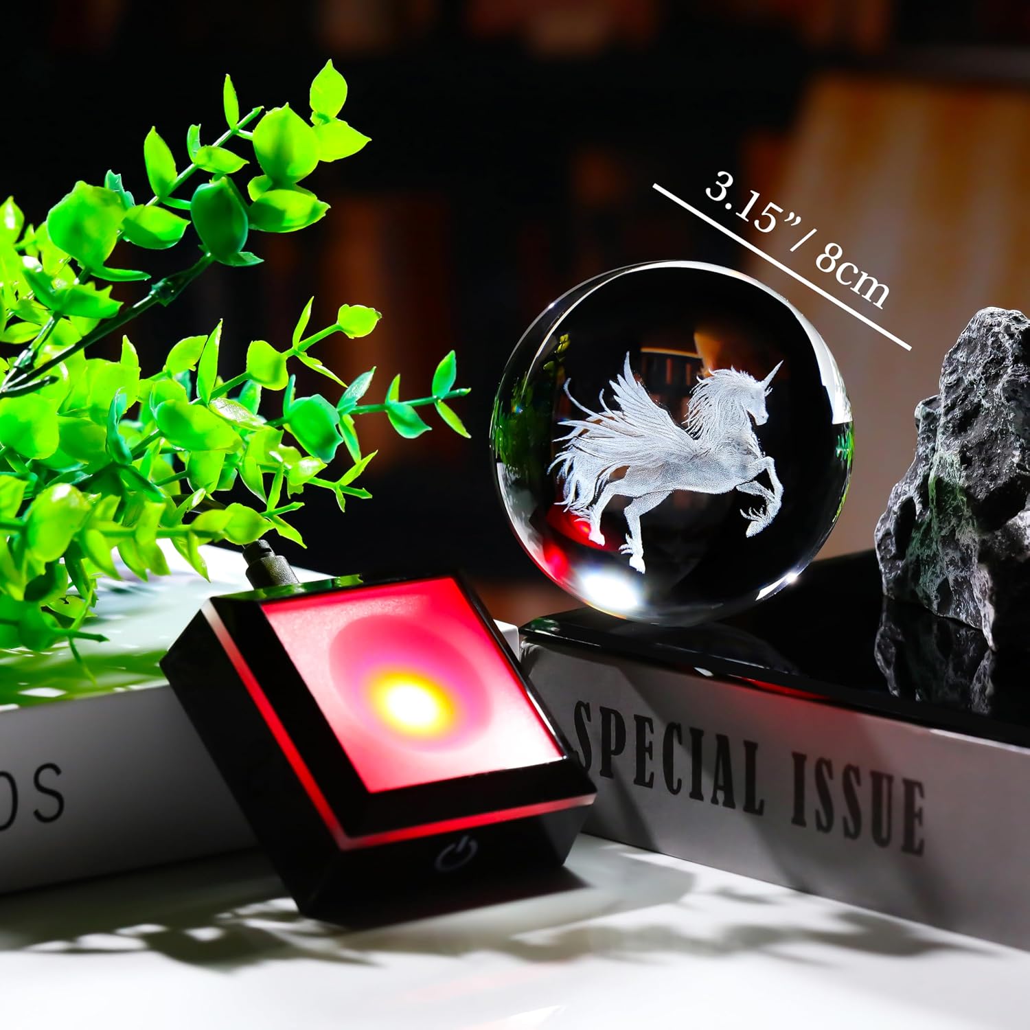 Qianwei Unicorn Gifts For Women 3D Crystal Ball 3.14'' - 80mm Laser Unicorn Decor Glass Animals Figurine Statue Night Light For Room Decorations - Image 4