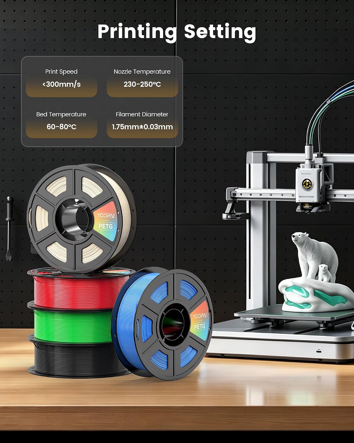 PETG Filament, 3D Printer Filament 1.75mm 1KG (2.2lbs) Transparent - Image 7