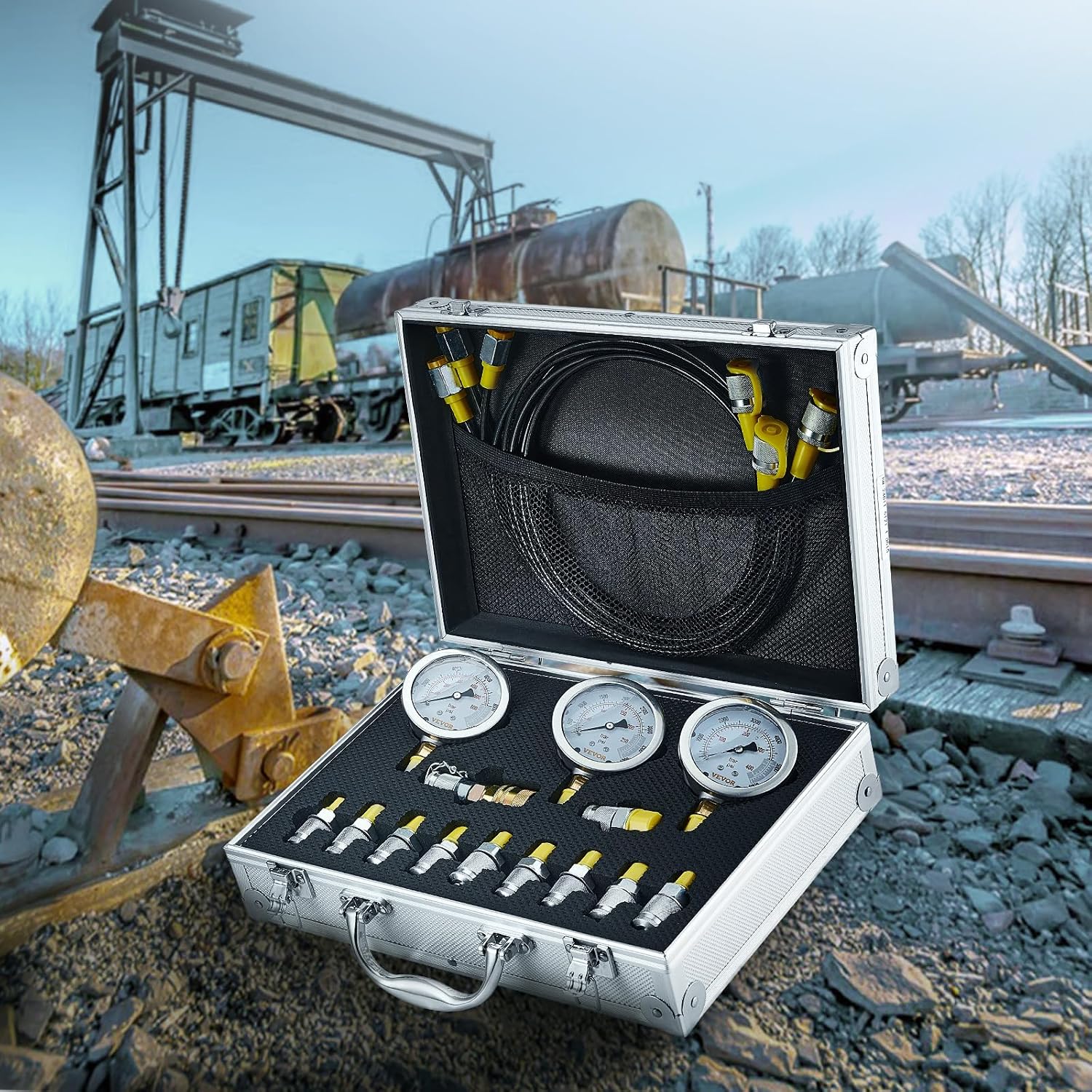 Hydraulic Pressure Test Kit, 250/400/600bar, 3 Gauges 11 Test Couplings 3 Test Hoses, Excavator Hydraulic Test Gauge Set with Portable Carrying Case for Excavator Tractors Construction Machinery - Image 8