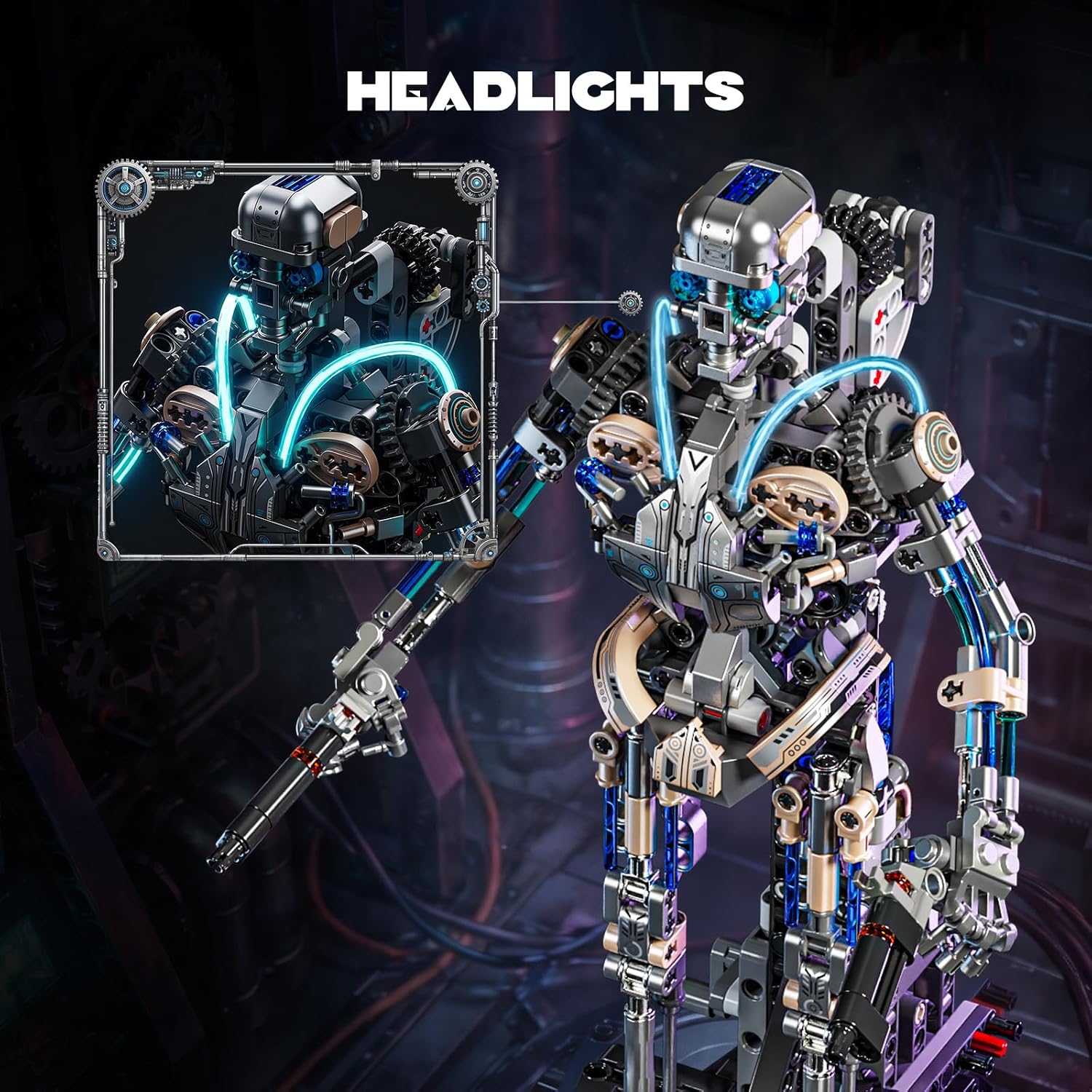 Mechanical Skeleton Robot Building Set with LED Lights (692PCS) Poseable Model with Movable Gears & Display Stand, STEM Toy & Gothic Decor Gift for Adults Teens Age 14+ - Image 5