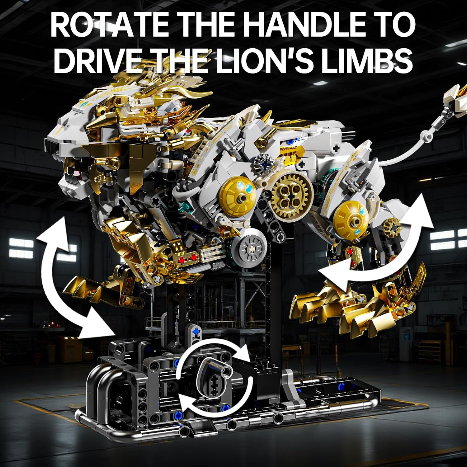 CSNRHG Mechanical Lion Building Block Toy Set Futuristic Mechanical Beast Model with Movable Parts & Gears Premium Mechanical Building Kit with Display Stand, Ideal Gift for Boys & Adults - Image 4