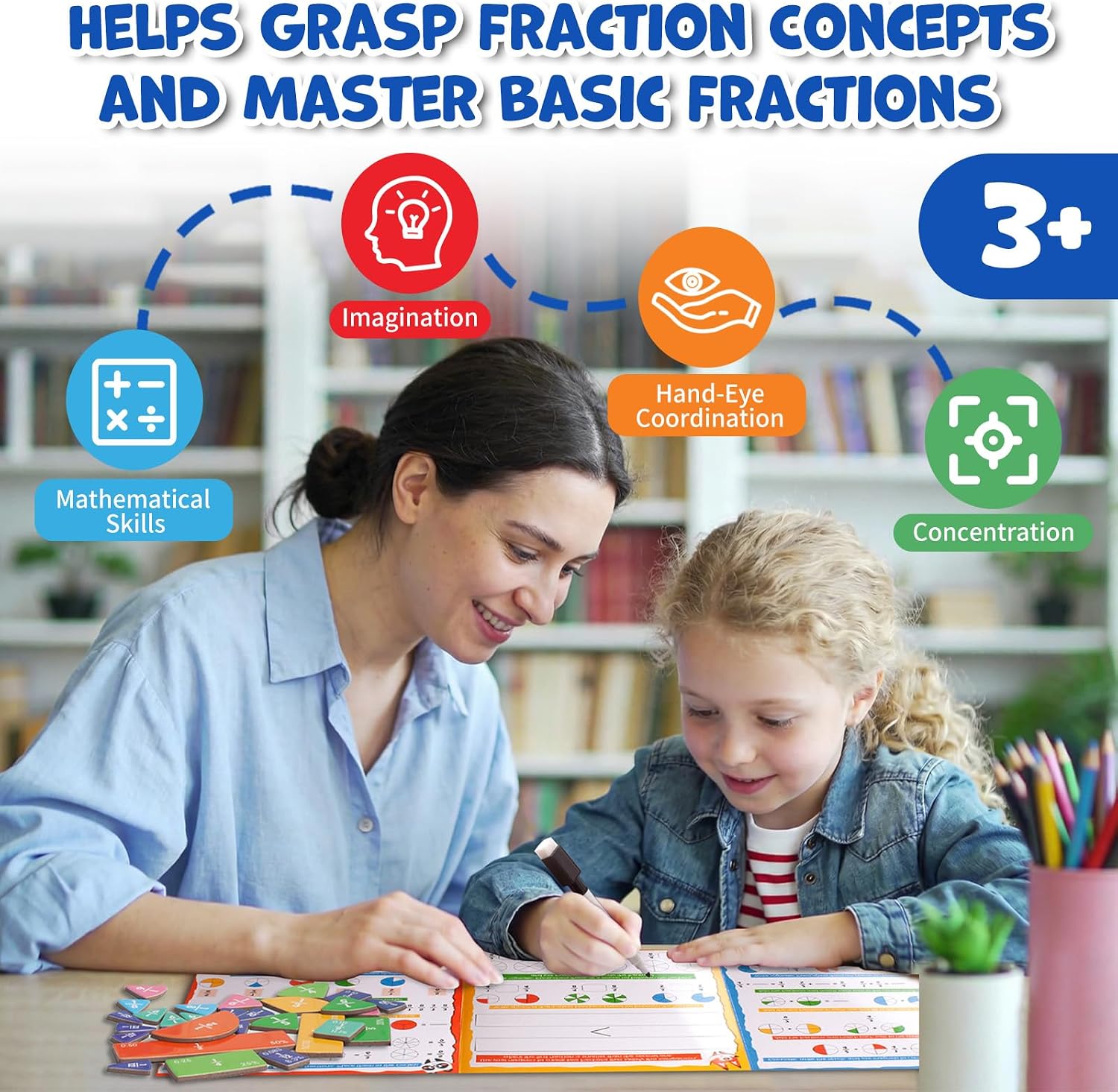Magnetic Fraction Manipulatives for Kids, Fraction Tiles & Circles Educational Learning Set, Magnetic Fraction with Dry-Erase Practice, Homeschool & Classroom Math Teaching Tool for Elementary Math - Image 5