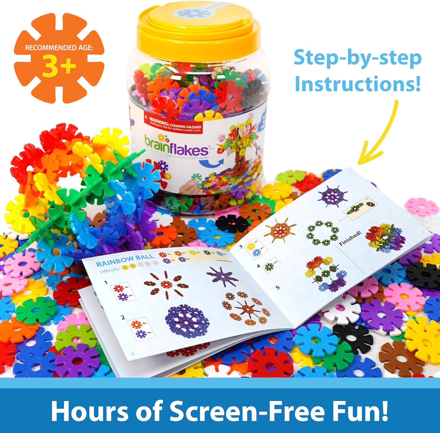 Brain Flakes 500 Piece Set, Ages 3+, Interlocking Plastic Disc Toy for Creative Building, Educational STEM Learning, Construction Block Play for Kids, Teens, Adults, Boys, and Girls - Image 2