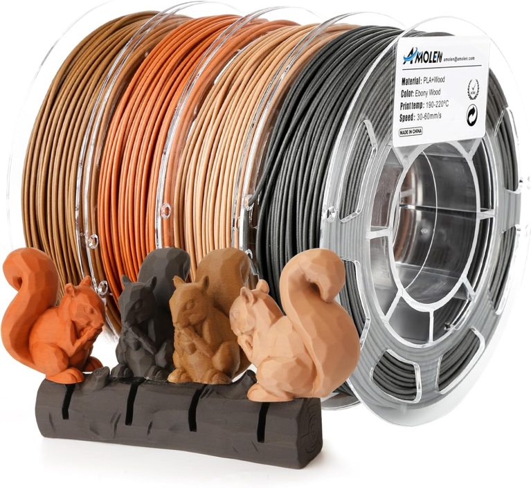 AMOLEN Wood PLA 3D Printer Filament Walnut Cherry Bamboo Ebony 200G x4