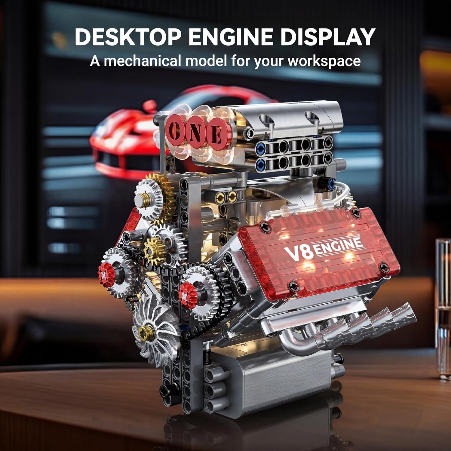 Motorized V8 Engine Model Kit that Runs, 478-Piece 8-Cylinder Car Engine Building Kit, Build Your Own STEM Mechanical Model with Moving Pistons, Gears and Electric Motor for Adults and Teens - Image 5