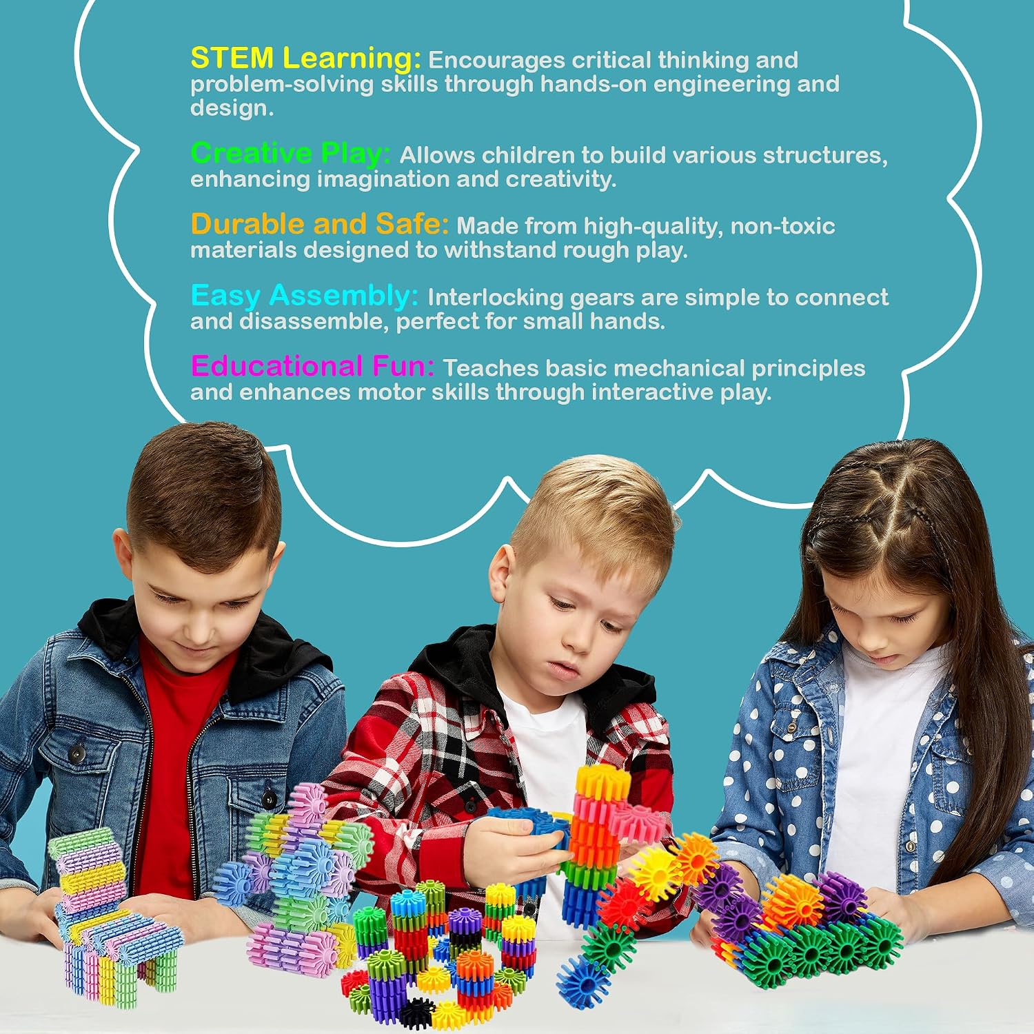 STEM Building Blocks Toys for Kids – Educational and Safe Gear Interlocking Construction Playset – Develop Creativity Preschool Brain Teaser Toys Gift for 3 4 5 Years Old Kids Boys Girls - Image 2