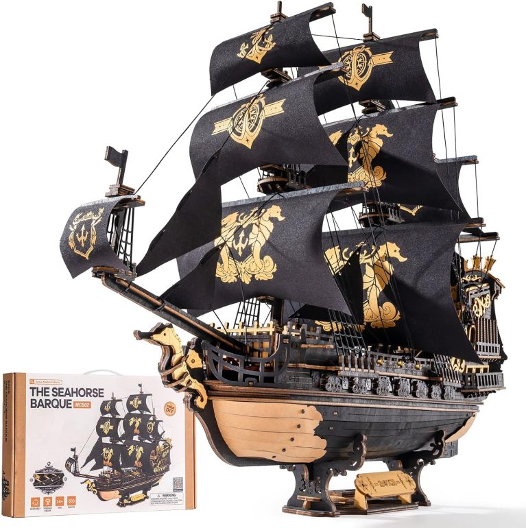 ROKR 3D Wooden Puzzles,Seahorse Barque Model kit,Ideal Gift for Adults&Teen