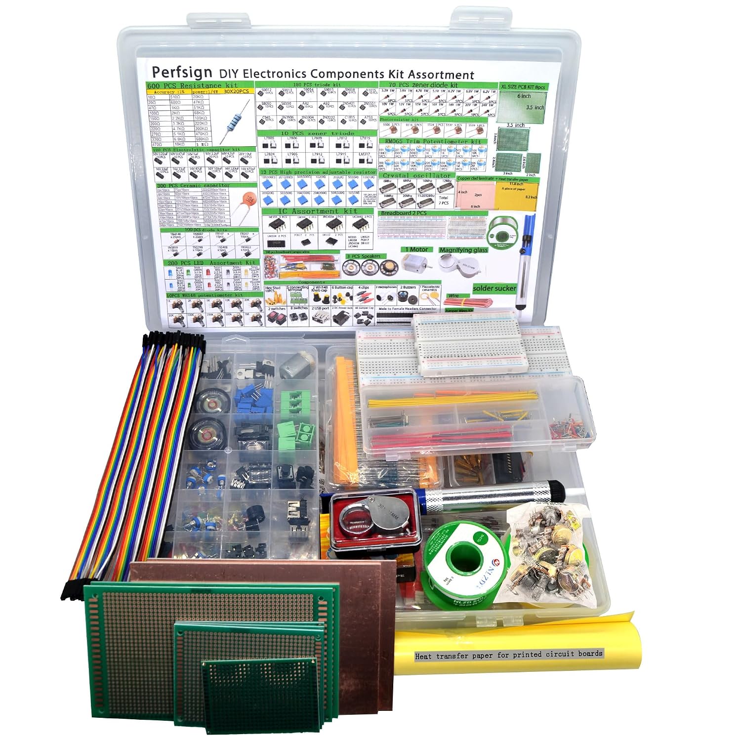 2300PCS XXXXL Complete Set DIY Electronics Component Assortment Box Kit,IC,PCB,Breadboard,Jumper,Magnifying Glass,Resistors,LED,Triode,Potentiometer,Speakers - Image 7