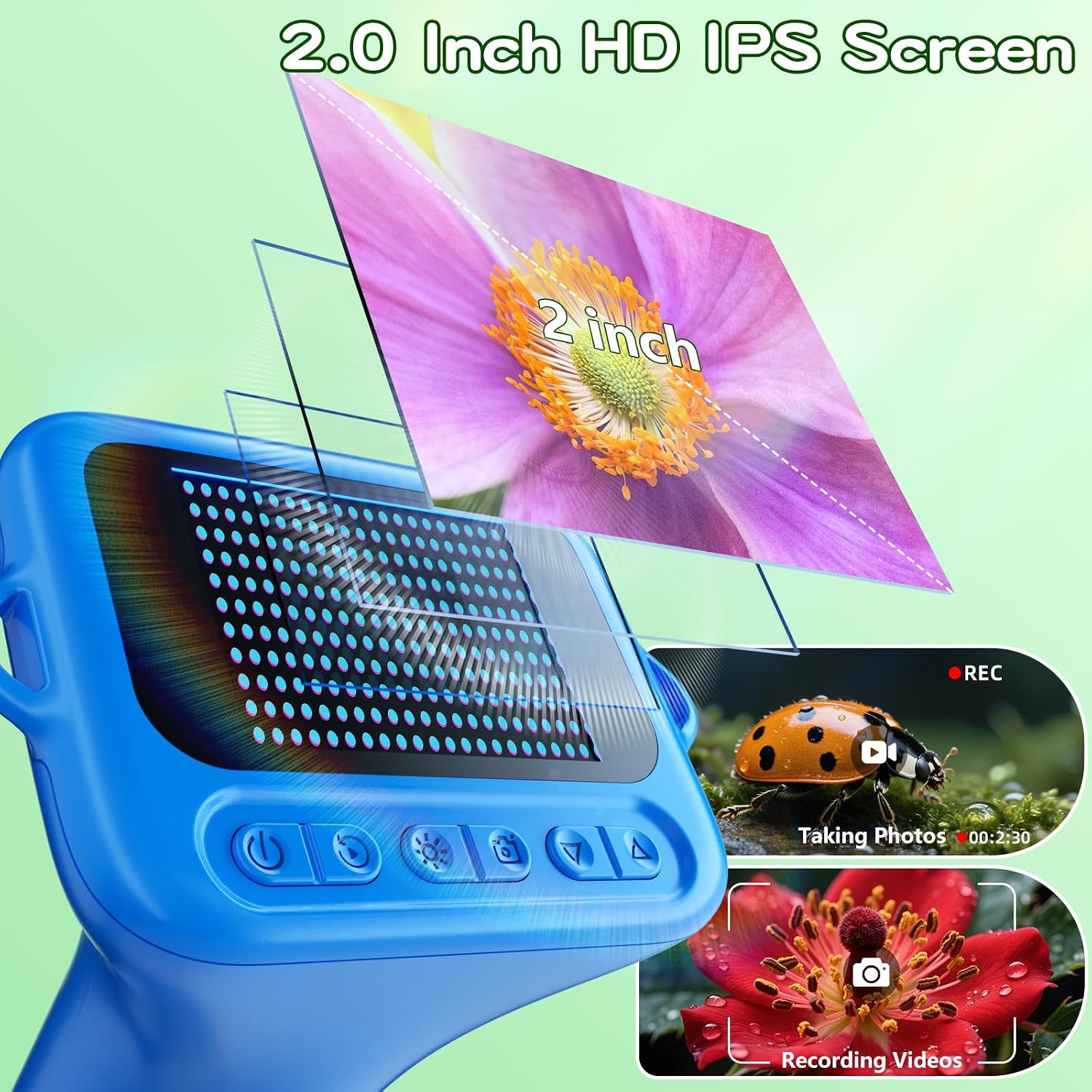Odatay 1000X Digital Kids Microscope Kit with 12 Slides & 2" Screen, Blue - Image 5