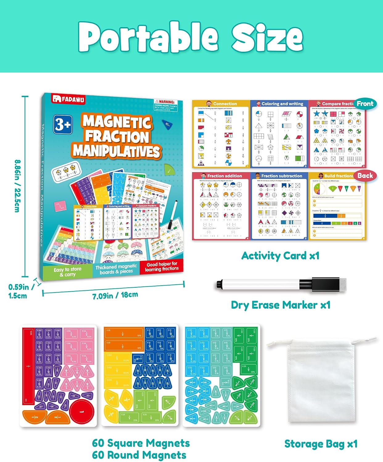 Magnetic Fraction Educational Puzzle, Fraction Manipulatives Book - Image 2