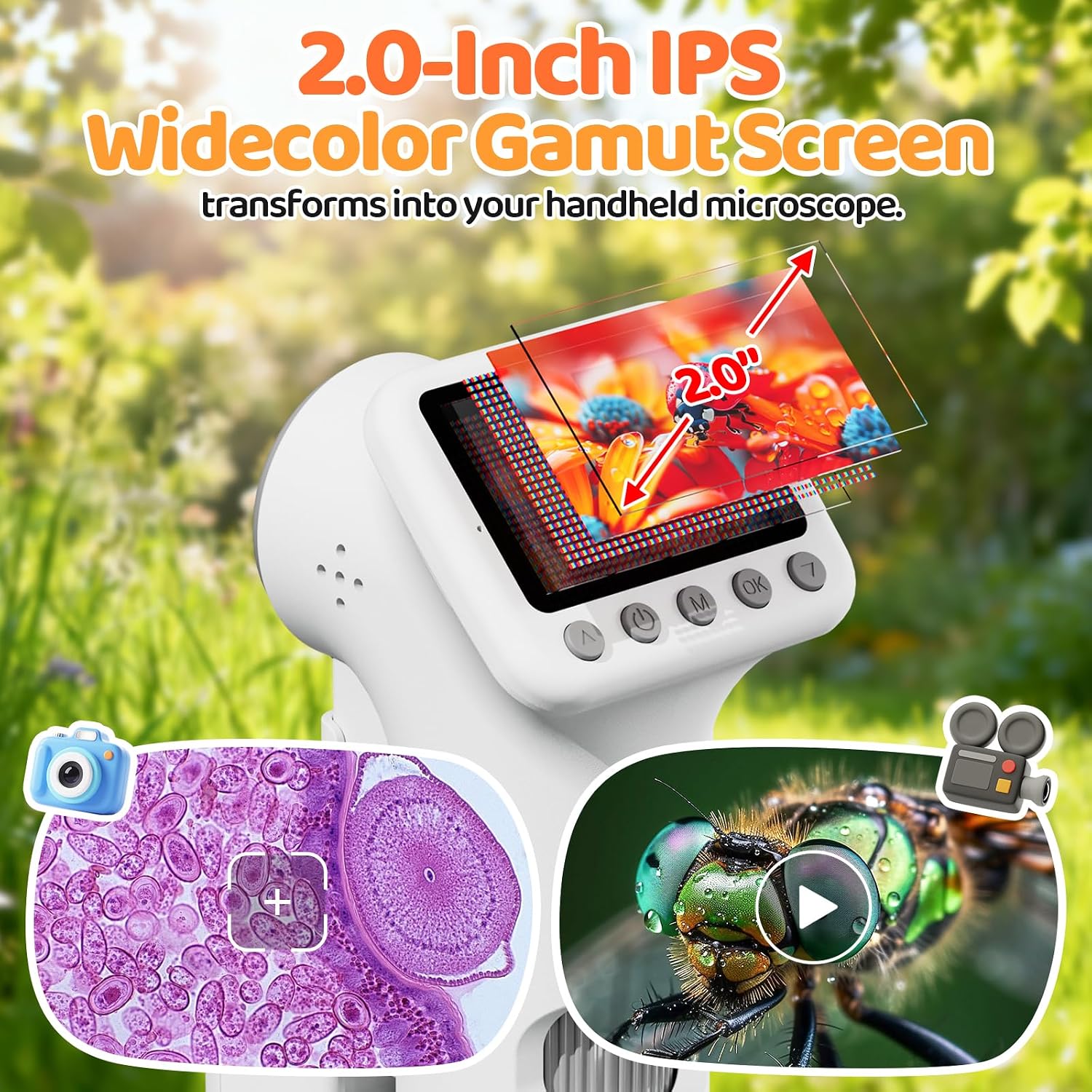 1600X Microscope for Kids, 2.0" Screen Toddler Toy, White - Image 3