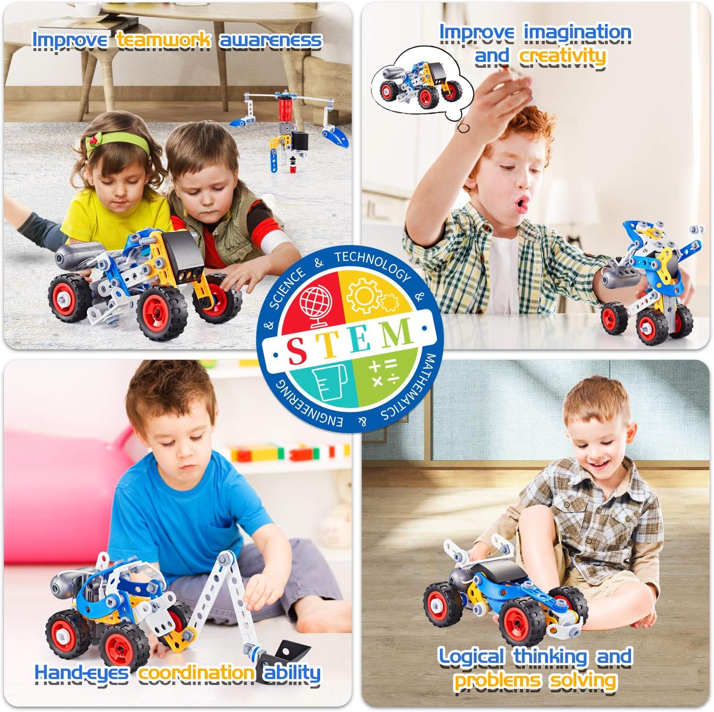 Erector Set for Boys 6-12, Building Toys for Kids Ages 4-8, 5 in 1 STEM Toys Ages 4-7 with Electric Power Motor, Construction Toys for Age 5 7 8 9 Years Old, 113 PCS DIY - Image 5