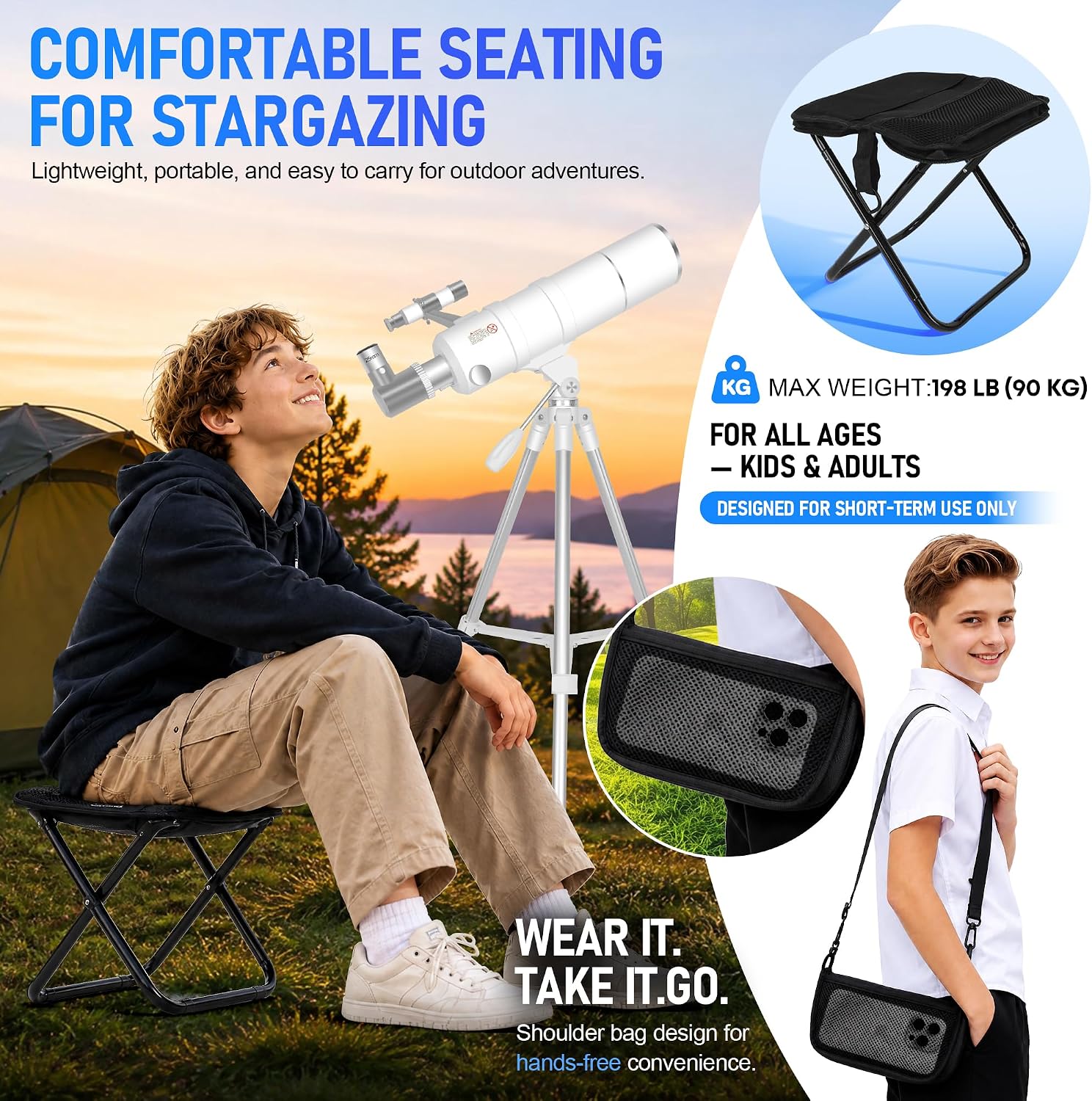 Telescope for Adults & Kids High Powered, 90mm Aperture 600mm Portable Refractor Telescope for Astronomy Beginners with Tripod, Phone Adapter, Carry Bag, Folding Stool & Holiday Stickers - Image 2