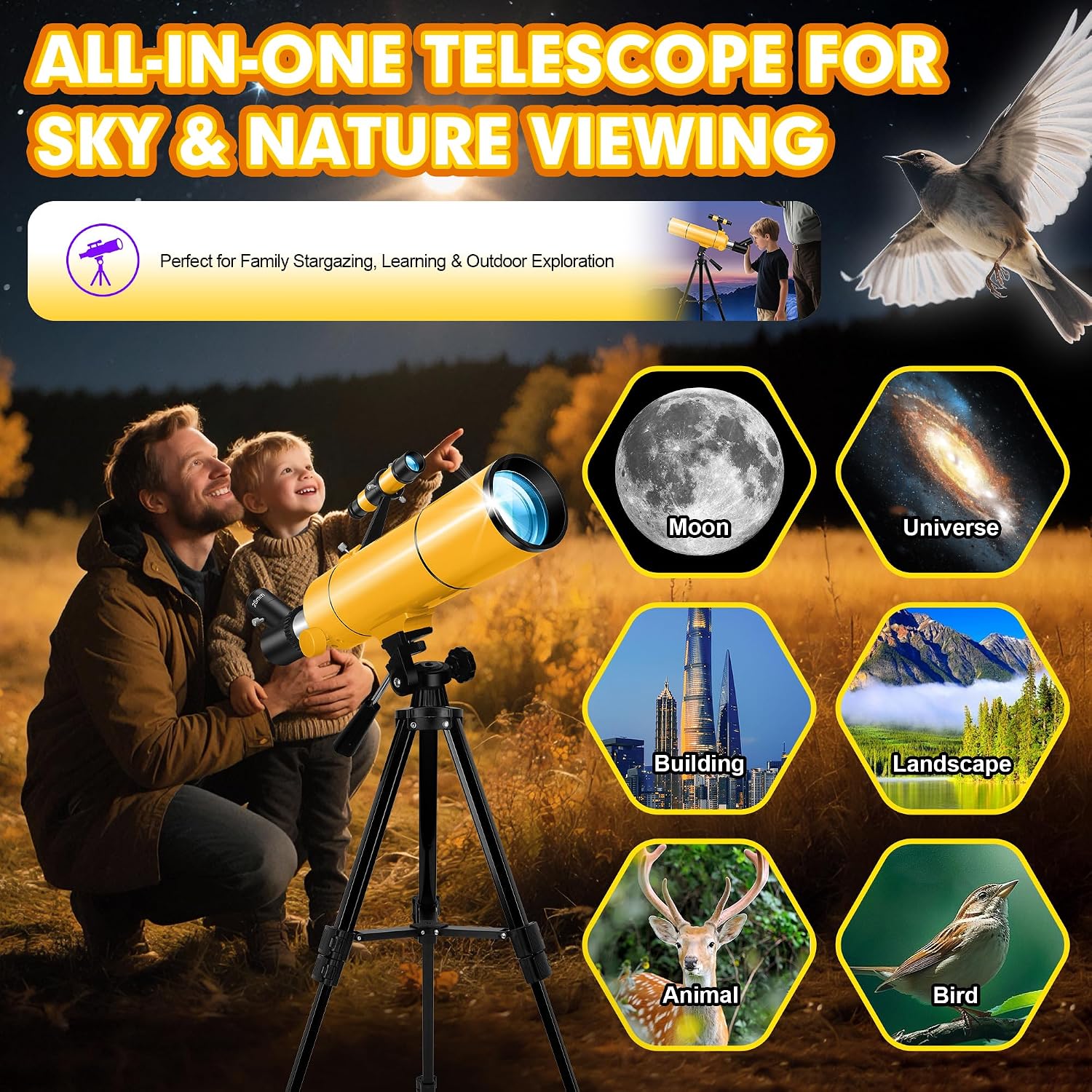 MEEZAA Telescope for Adults & Kids, 80mm Aperture 500mm Refractor - Image 7